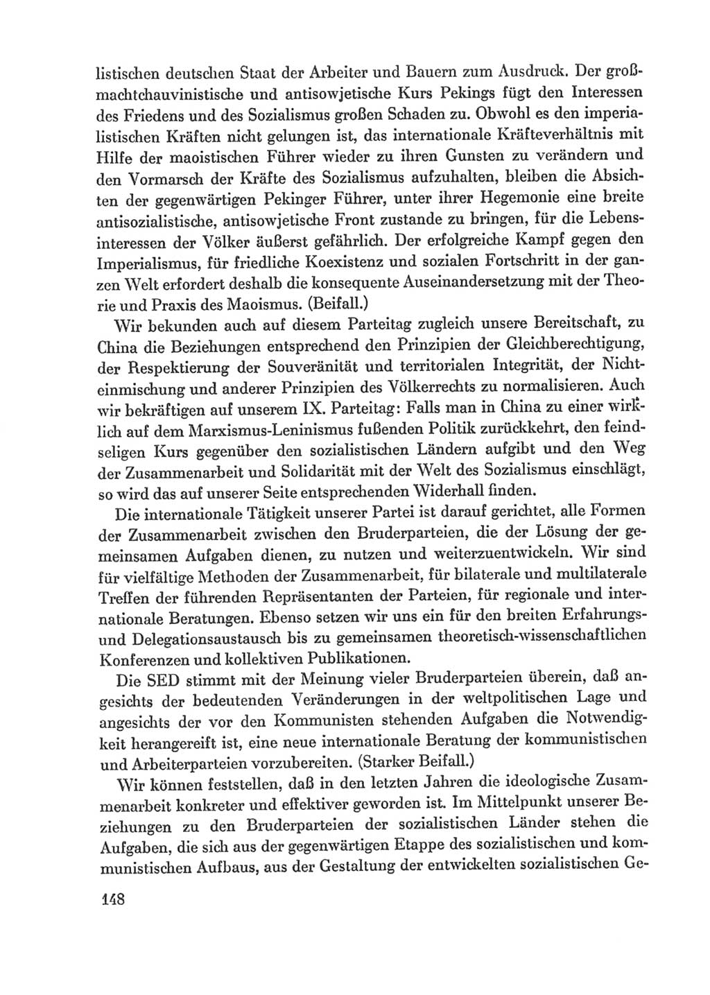 Protokoll der Verhandlungen des Ⅸ. Parteitages der Sozialistischen Einheitspartei Deutschlands (SED) [Deutsche Demokratische Republik (DDR)] 1976, Band 1, Seite 148 (Prot. Verh. Ⅸ. PT SED DDR 1976, Bd. 1, S. 148)