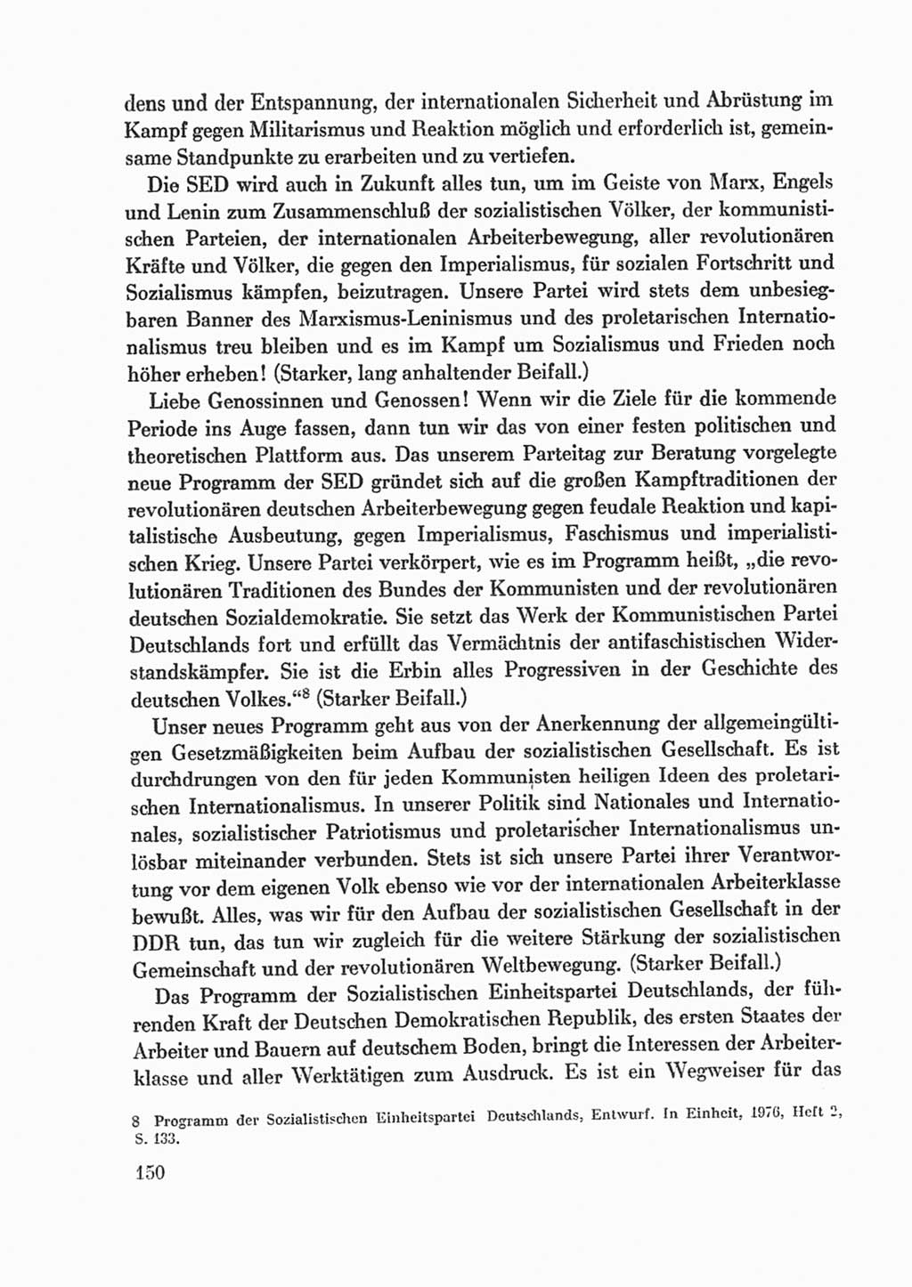 Protokoll der Verhandlungen des Ⅸ. Parteitages der Sozialistischen Einheitspartei Deutschlands (SED) [Deutsche Demokratische Republik (DDR)] 1976, Band 1, Seite 150 (Prot. Verh. Ⅸ. PT SED DDR 1976, Bd. 1, S. 150)