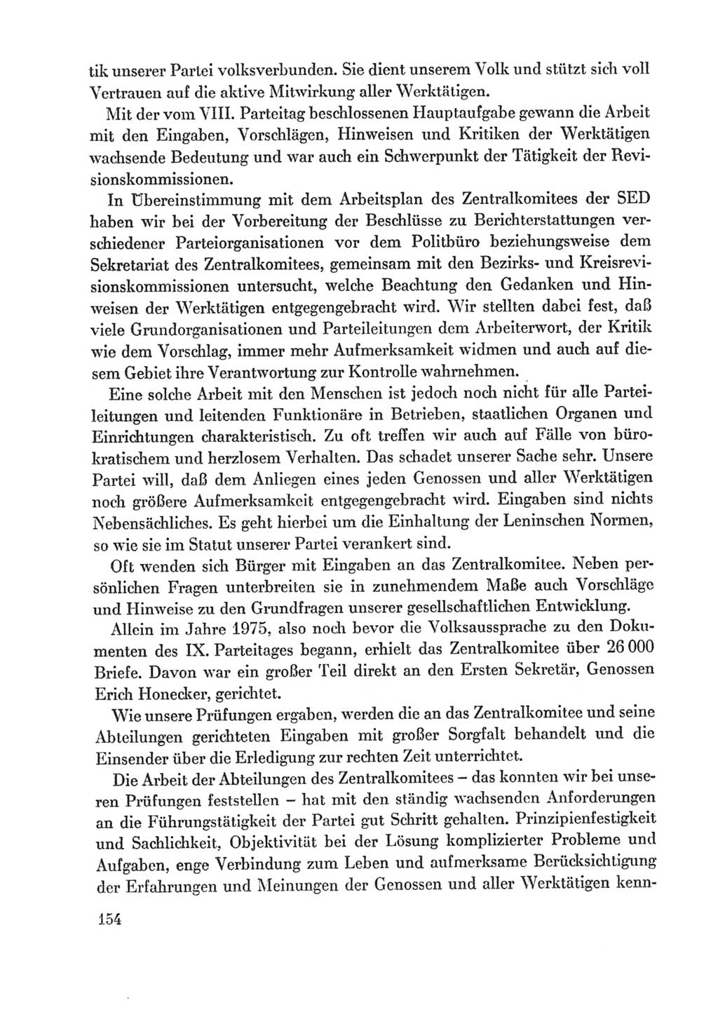 Protokoll der Verhandlungen des Ⅸ. Parteitages der Sozialistischen Einheitspartei Deutschlands (SED) [Deutsche Demokratische Republik (DDR)] 1976, Band 1, Seite 154 (Prot. Verh. Ⅸ. PT SED DDR 1976, Bd. 1, S. 154)