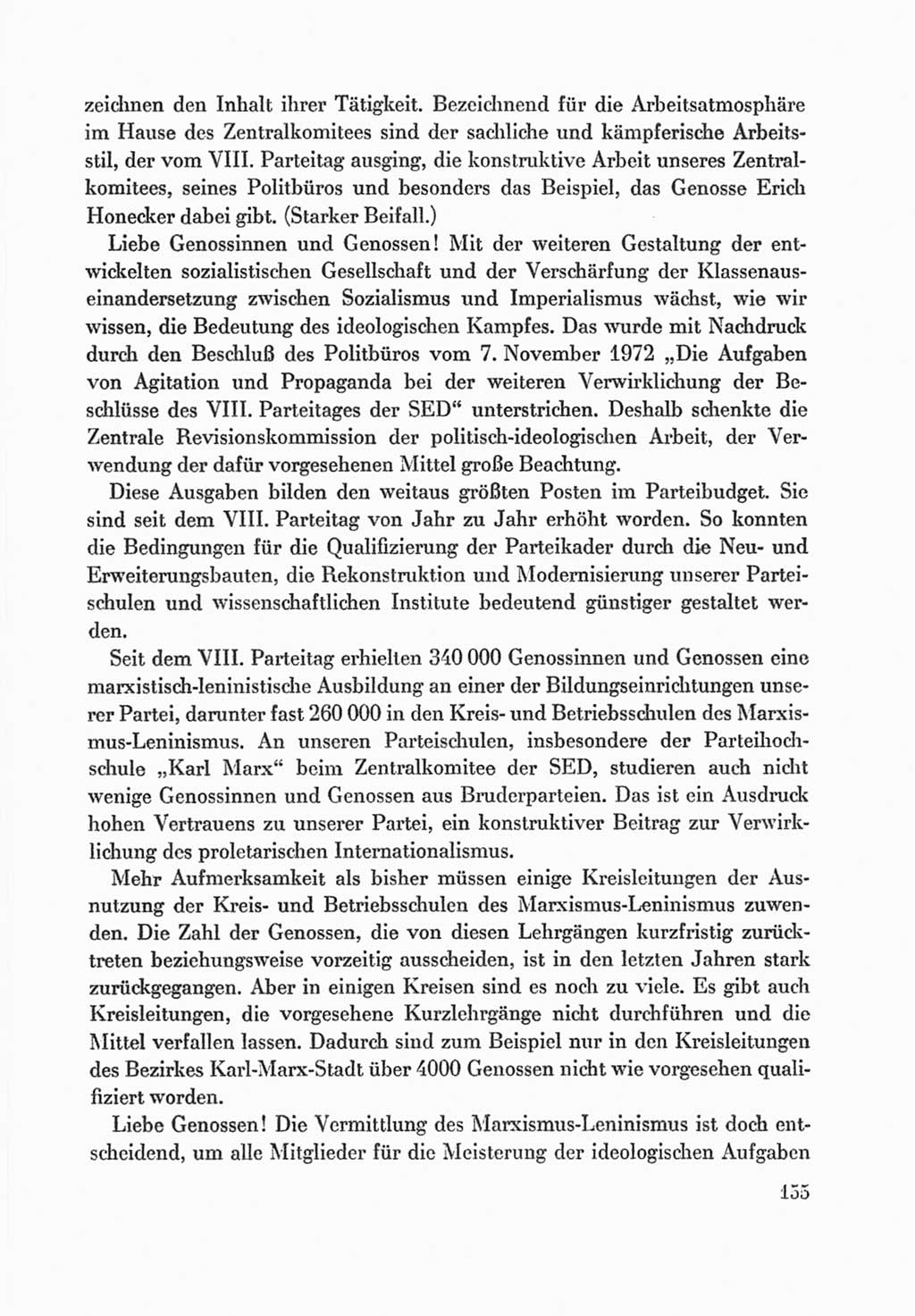 Protokoll der Verhandlungen des Ⅸ. Parteitages der Sozialistischen Einheitspartei Deutschlands (SED) [Deutsche Demokratische Republik (DDR)] 1976, Band 1, Seite 155 (Prot. Verh. Ⅸ. PT SED DDR 1976, Bd. 1, S. 155)