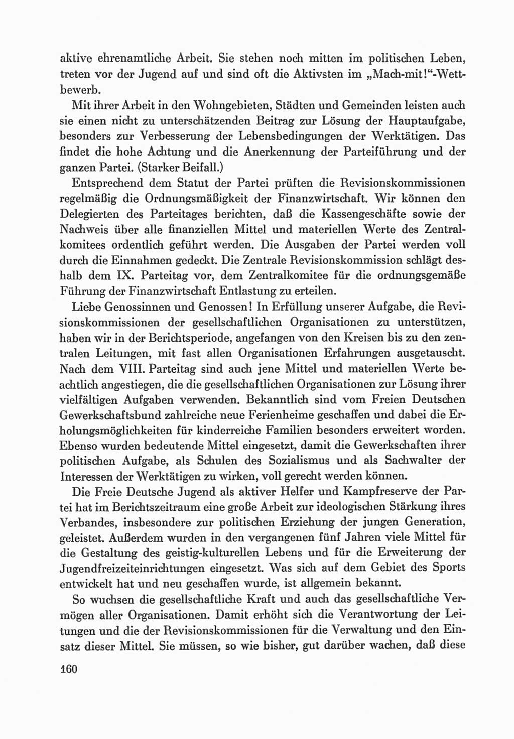 Protokoll der Verhandlungen des Ⅸ. Parteitages der Sozialistischen Einheitspartei Deutschlands (SED) [Deutsche Demokratische Republik (DDR)] 1976, Band 1, Seite 160 (Prot. Verh. Ⅸ. PT SED DDR 1976, Bd. 1, S. 160)