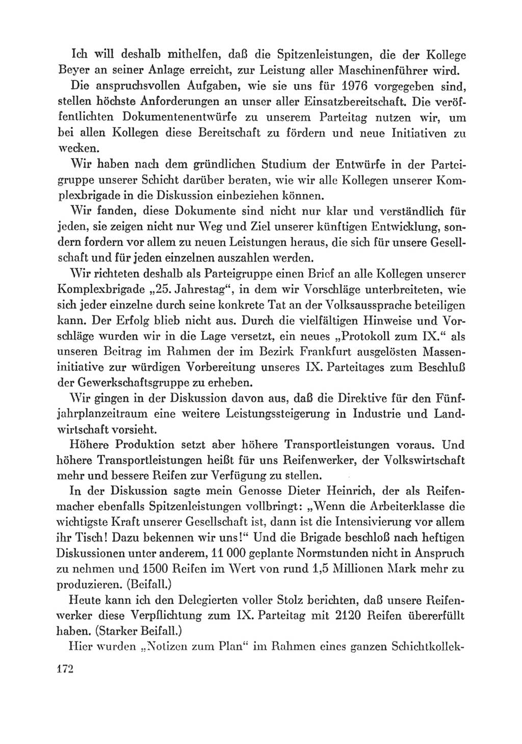 Protokoll der Verhandlungen des Ⅸ. Parteitages der Sozialistischen Einheitspartei Deutschlands (SED) [Deutsche Demokratische Republik (DDR)] 1976, Band 1, Seite 172 (Prot. Verh. Ⅸ. PT SED DDR 1976, Bd. 1, S. 172)