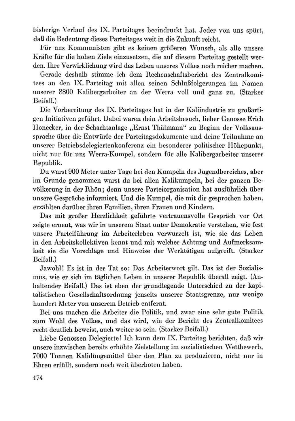 Protokoll der Verhandlungen des Ⅸ. Parteitages der Sozialistischen Einheitspartei Deutschlands (SED) [Deutsche Demokratische Republik (DDR)] 1976, Band 1, Seite 174 (Prot. Verh. Ⅸ. PT SED DDR 1976, Bd. 1, S. 174)