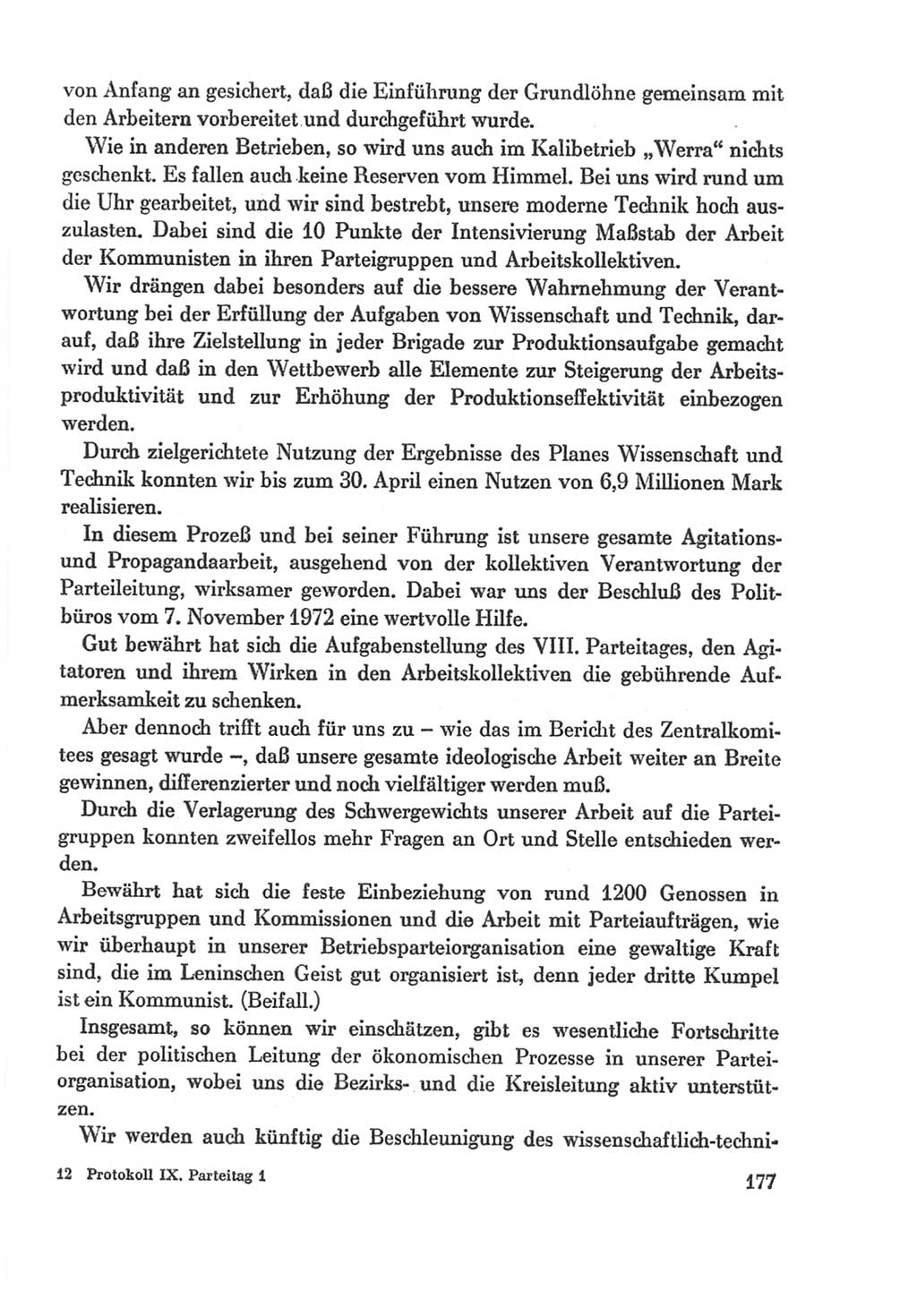 Protokoll der Verhandlungen des Ⅸ. Parteitages der Sozialistischen Einheitspartei Deutschlands (SED) [Deutsche Demokratische Republik (DDR)] 1976, Band 1, Seite 177 (Prot. Verh. Ⅸ. PT SED DDR 1976, Bd. 1, S. 177)