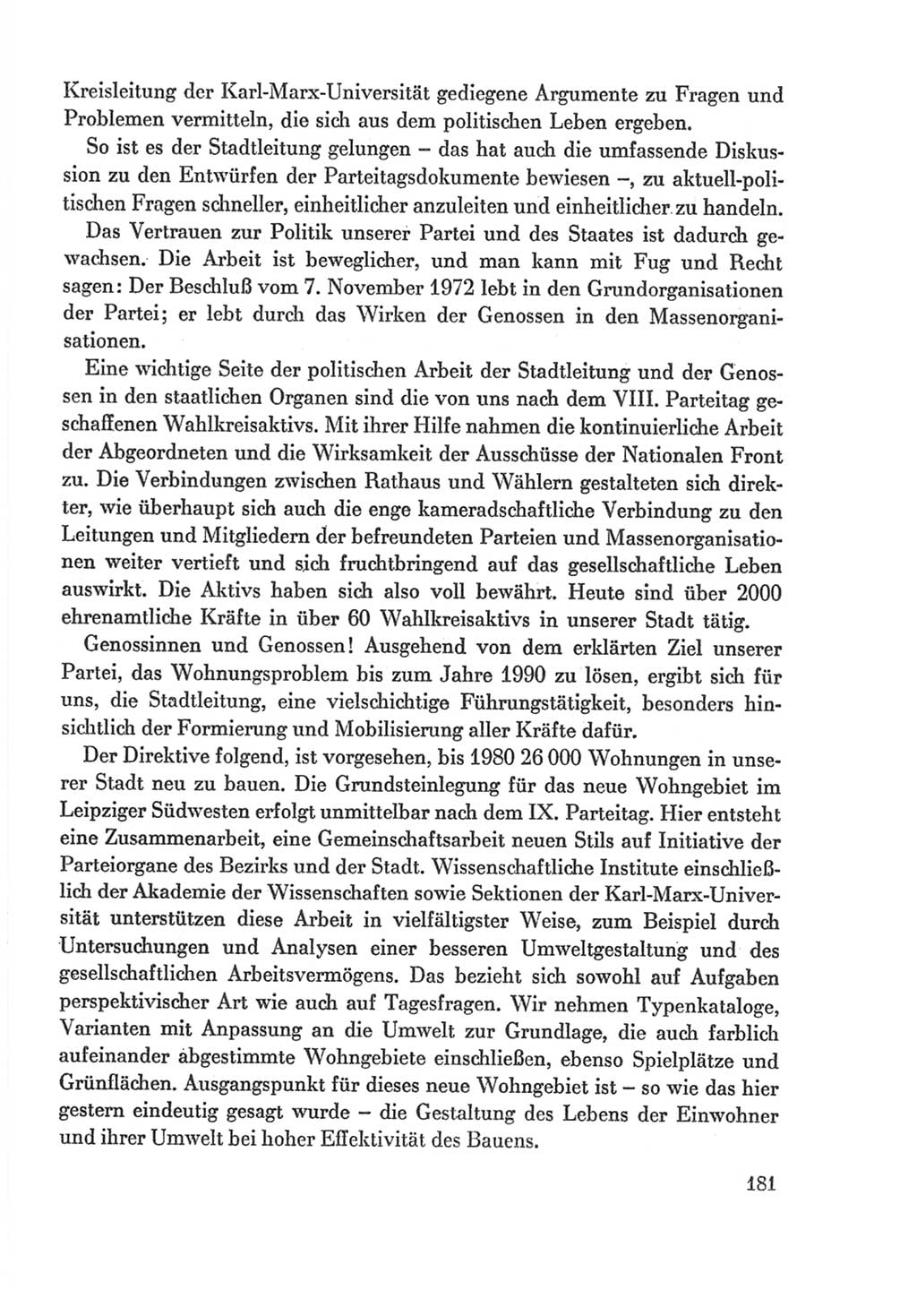 Protokoll der Verhandlungen des Ⅸ. Parteitages der Sozialistischen Einheitspartei Deutschlands (SED) [Deutsche Demokratische Republik (DDR)] 1976, Band 1, Seite 181 (Prot. Verh. Ⅸ. PT SED DDR 1976, Bd. 1, S. 181)
