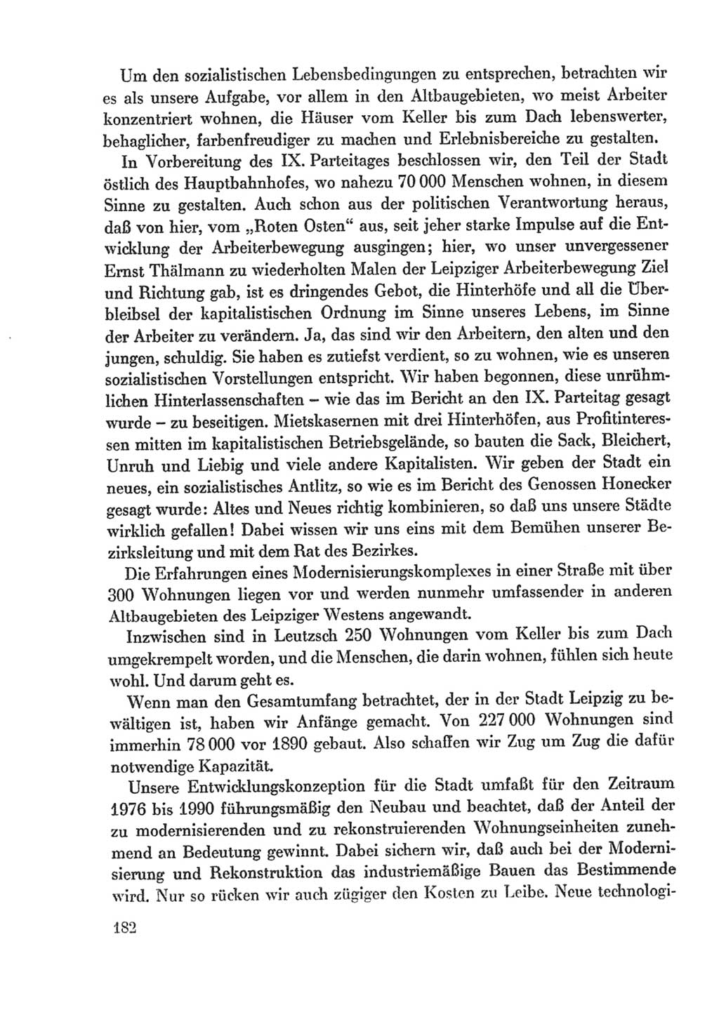 Protokoll der Verhandlungen des Ⅸ. Parteitages der Sozialistischen Einheitspartei Deutschlands (SED) [Deutsche Demokratische Republik (DDR)] 1976, Band 1, Seite 182 (Prot. Verh. Ⅸ. PT SED DDR 1976, Bd. 1, S. 182)