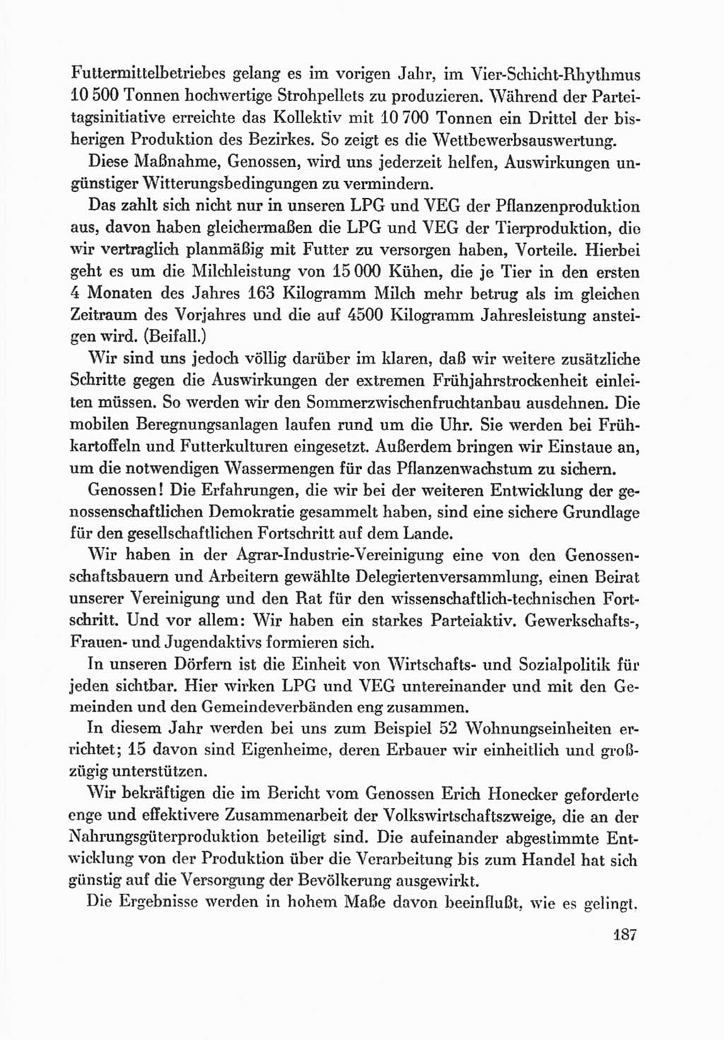 Protokoll der Verhandlungen des Ⅸ. Parteitages der Sozialistischen Einheitspartei Deutschlands (SED) [Deutsche Demokratische Republik (DDR)] 1976, Band 1, Seite 187 (Prot. Verh. Ⅸ. PT SED DDR 1976, Bd. 1, S. 187)