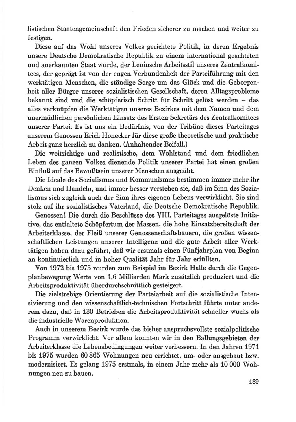 Protokoll der Verhandlungen des Ⅸ. Parteitages der Sozialistischen Einheitspartei Deutschlands (SED) [Deutsche Demokratische Republik (DDR)] 1976, Band 1, Seite 189 (Prot. Verh. Ⅸ. PT SED DDR 1976, Bd. 1, S. 189)