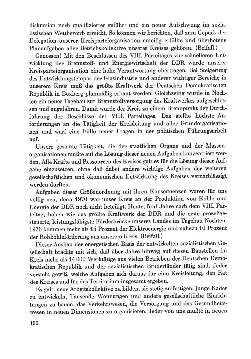 Protokoll der Verhandlungen des Ⅸ. Parteitages der Sozialistischen Einheitspartei Deutschlands (SED) [Deutsche Demokratische Republik (DDR)] 1976, Band 1, Seite 196 (Prot. Verh. Ⅸ. PT SED DDR 1976, Bd. 1, S. 196)