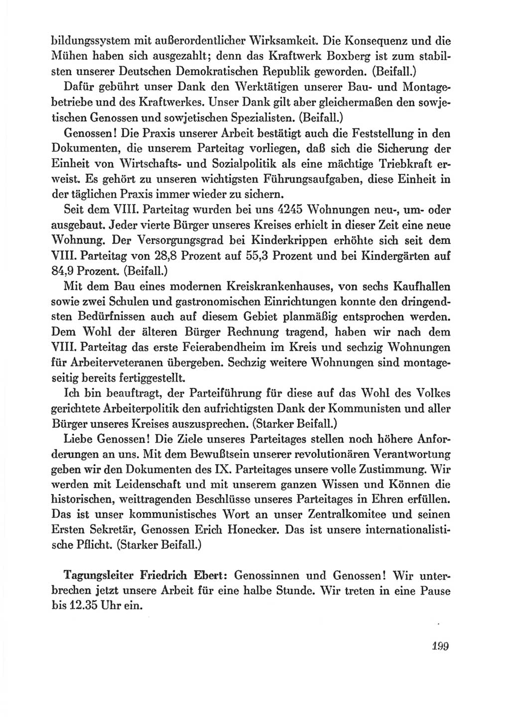 Protokoll der Verhandlungen des Ⅸ. Parteitages der Sozialistischen Einheitspartei Deutschlands (SED) [Deutsche Demokratische Republik (DDR)] 1976, Band 1, Seite 199 (Prot. Verh. Ⅸ. PT SED DDR 1976, Bd. 1, S. 199)