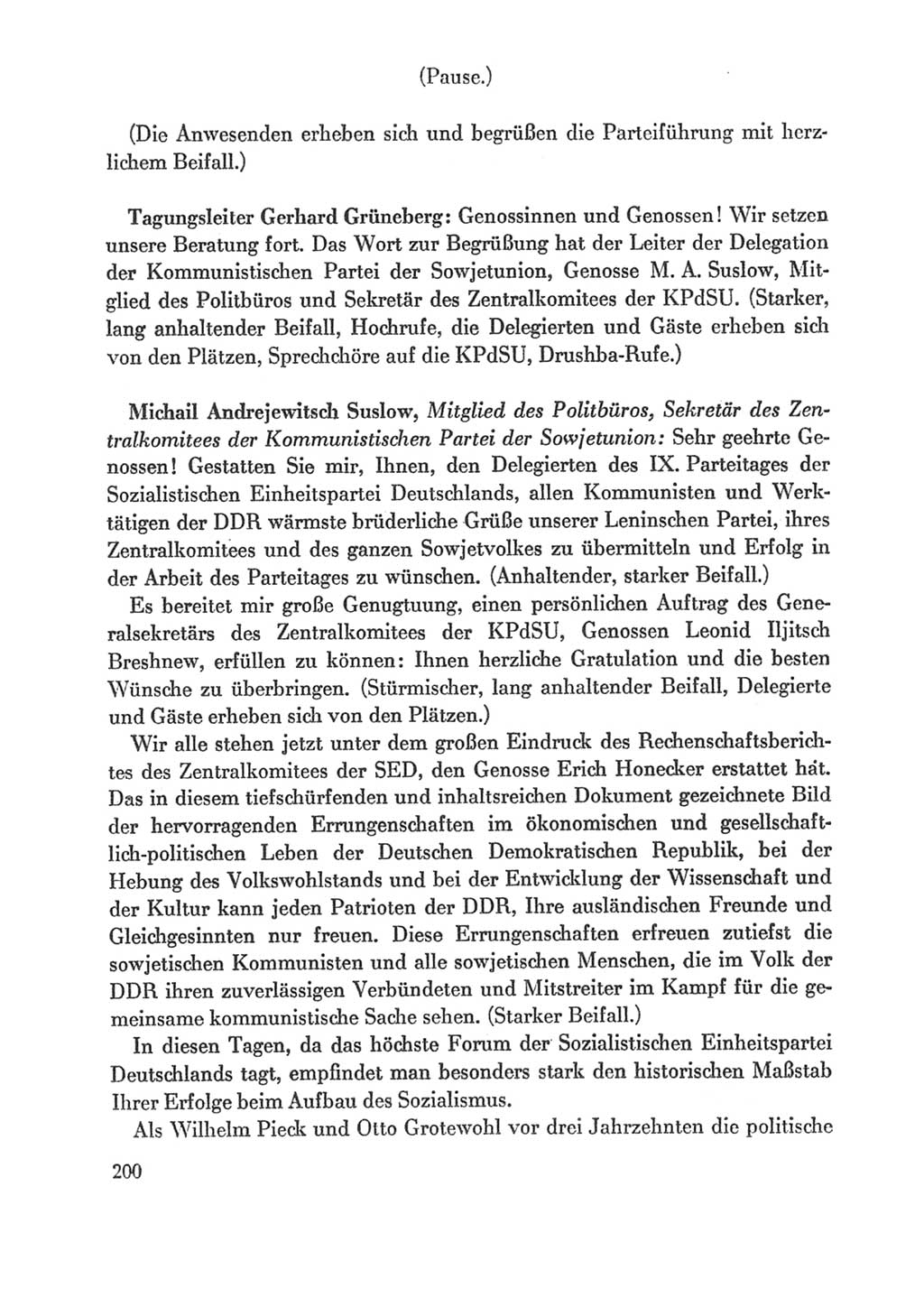 Protokoll der Verhandlungen des Ⅸ. Parteitages der Sozialistischen Einheitspartei Deutschlands (SED) [Deutsche Demokratische Republik (DDR)] 1976, Band 1, Seite 200 (Prot. Verh. Ⅸ. PT SED DDR 1976, Bd. 1, S. 200)