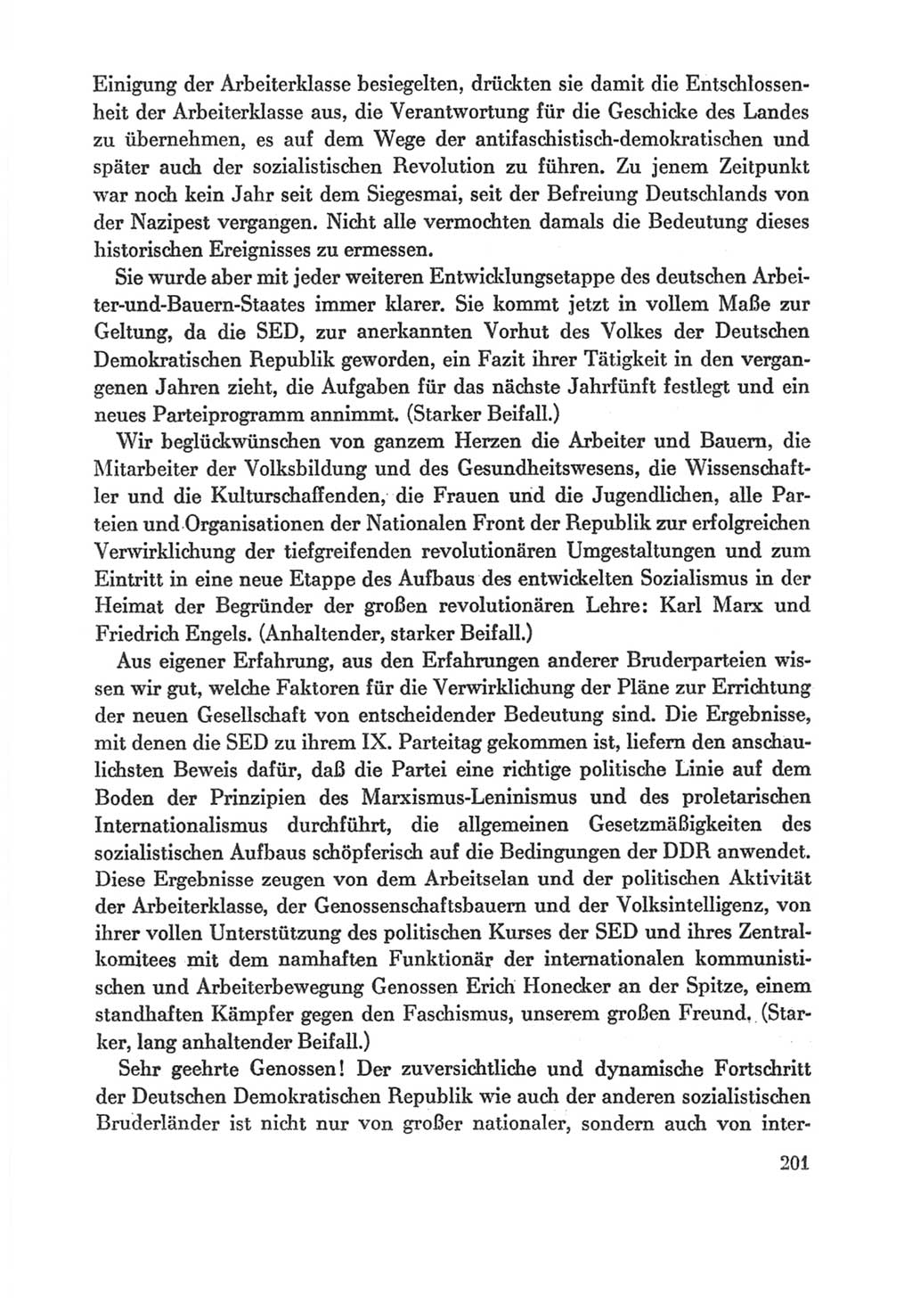 Protokoll der Verhandlungen des Ⅸ. Parteitages der Sozialistischen Einheitspartei Deutschlands (SED) [Deutsche Demokratische Republik (DDR)] 1976, Band 1, Seite 201 (Prot. Verh. Ⅸ. PT SED DDR 1976, Bd. 1, S. 201)
