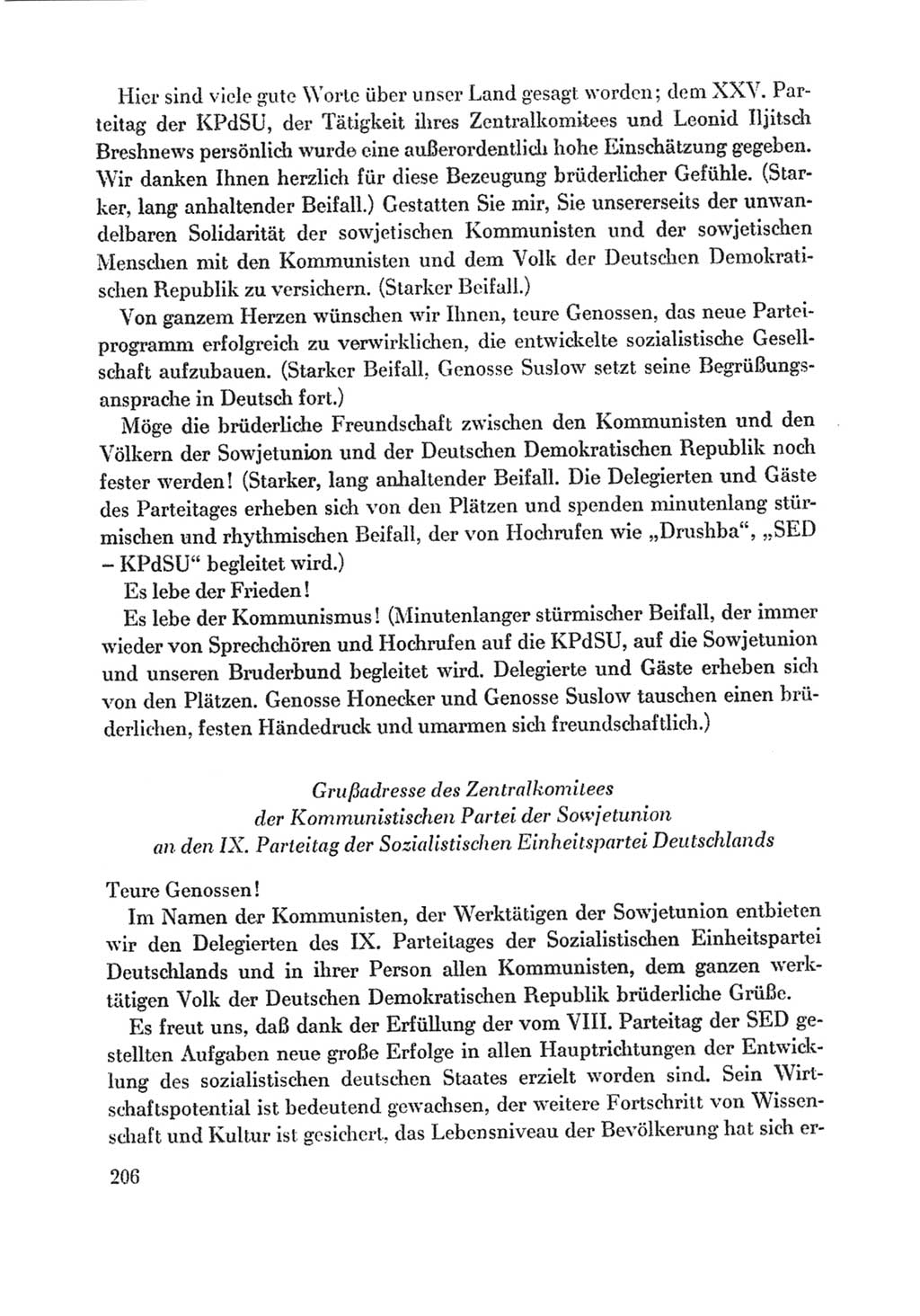 Protokoll der Verhandlungen des Ⅸ. Parteitages der Sozialistischen Einheitspartei Deutschlands (SED) [Deutsche Demokratische Republik (DDR)] 1976, Band 1, Seite 206 (Prot. Verh. Ⅸ. PT SED DDR 1976, Bd. 1, S. 206)