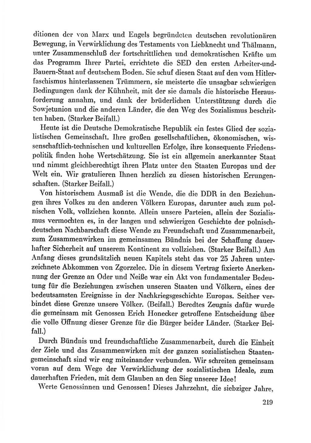 Protokoll der Verhandlungen des Ⅸ. Parteitages der Sozialistischen Einheitspartei Deutschlands (SED) [Deutsche Demokratische Republik (DDR)] 1976, Band 1, Seite 219 (Prot. Verh. Ⅸ. PT SED DDR 1976, Bd. 1, S. 219)