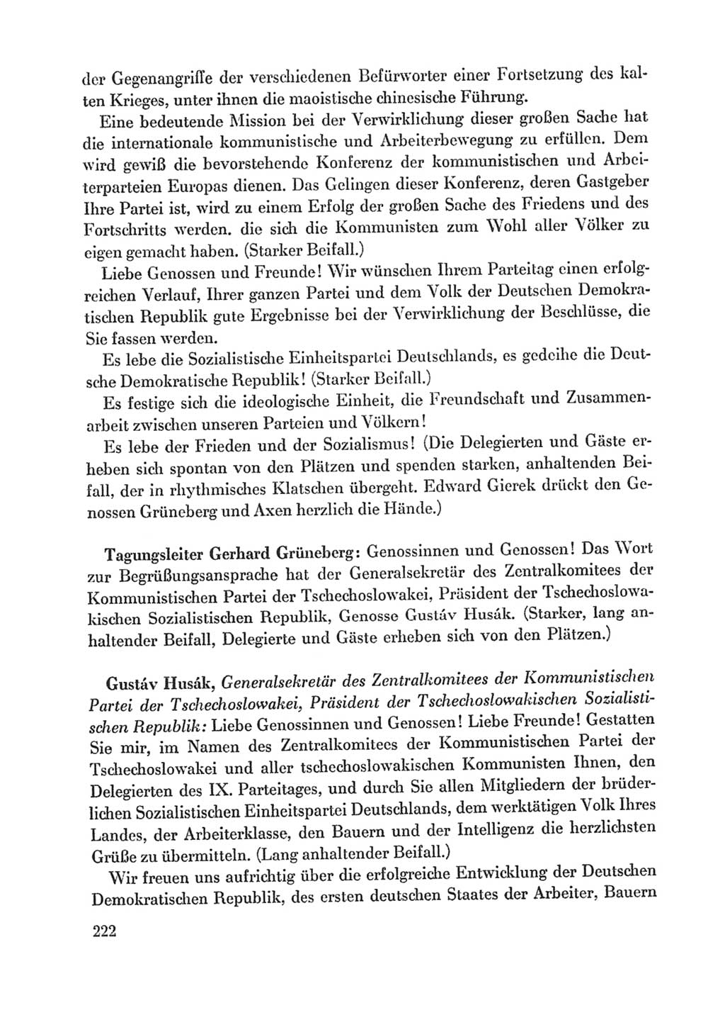 Protokoll der Verhandlungen des Ⅸ. Parteitages der Sozialistischen Einheitspartei Deutschlands (SED) [Deutsche Demokratische Republik (DDR)] 1976, Band 1, Seite 222 (Prot. Verh. Ⅸ. PT SED DDR 1976, Bd. 1, S. 222)