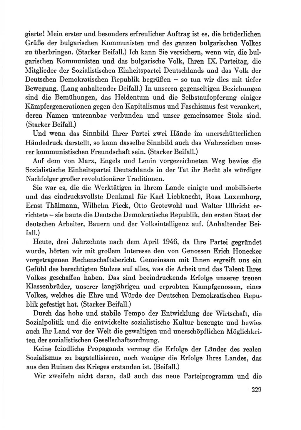 Protokoll der Verhandlungen des Ⅸ. Parteitages der Sozialistischen Einheitspartei Deutschlands (SED) [Deutsche Demokratische Republik (DDR)] 1976, Band 1, Seite 229 (Prot. Verh. Ⅸ. PT SED DDR 1976, Bd. 1, S. 229)