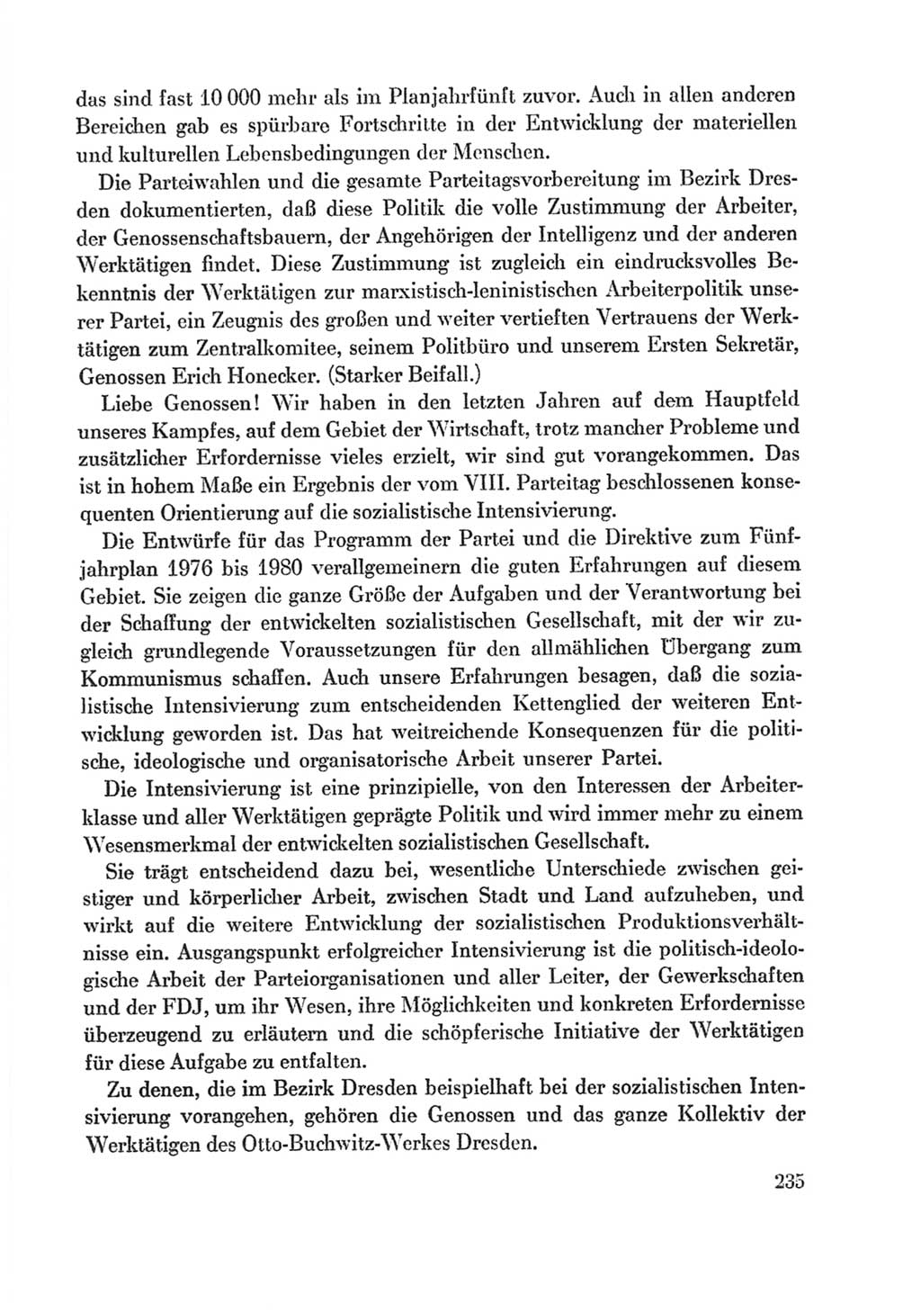Protokoll der Verhandlungen des Ⅸ. Parteitages der Sozialistischen Einheitspartei Deutschlands (SED) [Deutsche Demokratische Republik (DDR)] 1976, Band 1, Seite 235 (Prot. Verh. Ⅸ. PT SED DDR 1976, Bd. 1, S. 235)