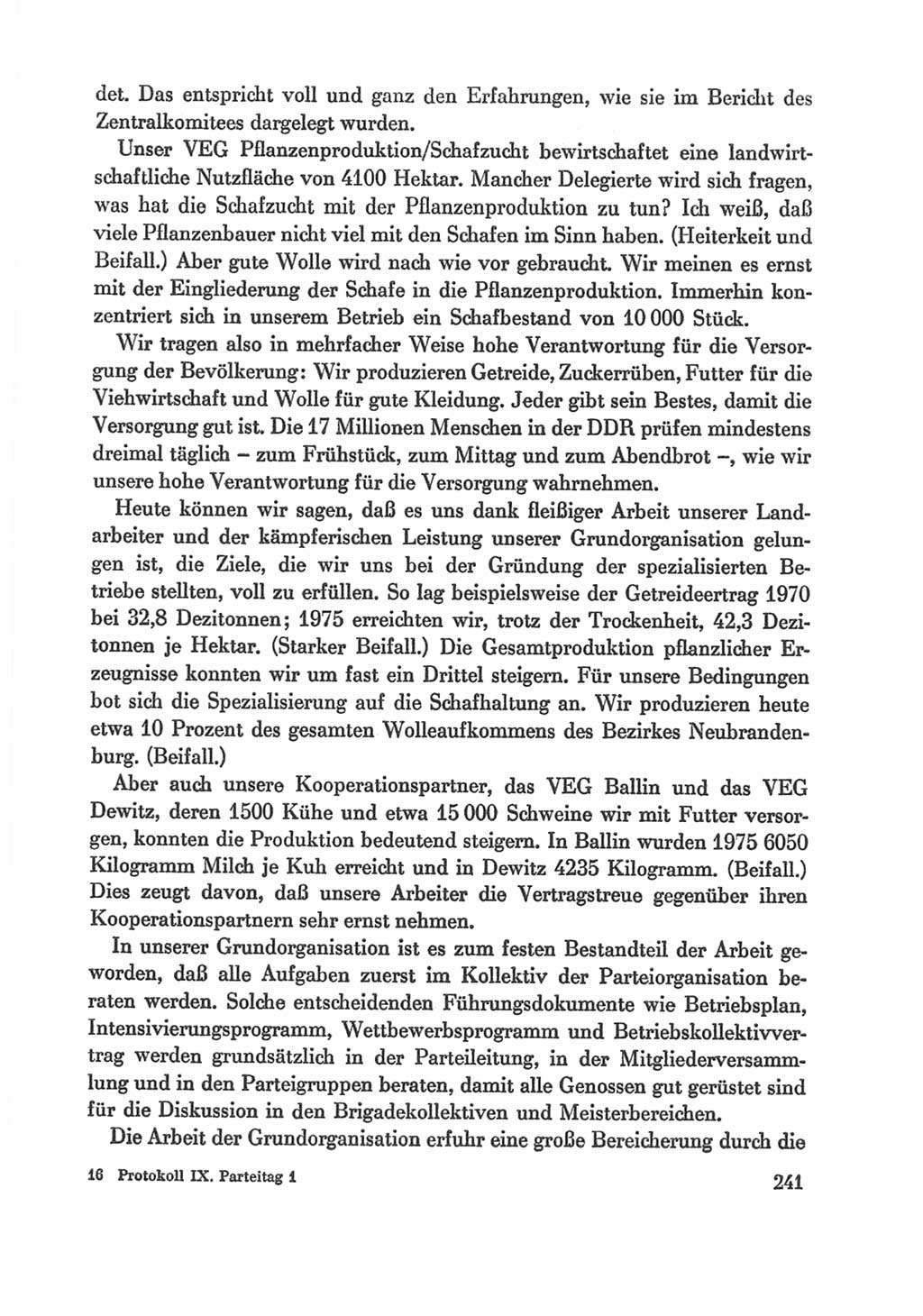 Protokoll der Verhandlungen des Ⅸ. Parteitages der Sozialistischen Einheitspartei Deutschlands (SED) [Deutsche Demokratische Republik (DDR)] 1976, Band 1, Seite 241 (Prot. Verh. Ⅸ. PT SED DDR 1976, Bd. 1, S. 241)