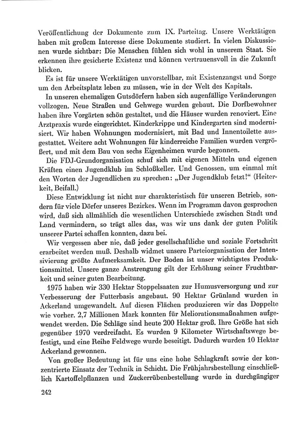 Protokoll der Verhandlungen des Ⅸ. Parteitages der Sozialistischen Einheitspartei Deutschlands (SED) [Deutsche Demokratische Republik (DDR)] 1976, Band 1, Seite 242 (Prot. Verh. Ⅸ. PT SED DDR 1976, Bd. 1, S. 242)