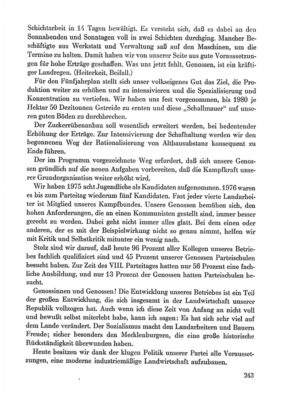 Protokoll der Verhandlungen des Ⅸ. Parteitages der Sozialistischen Einheitspartei Deutschlands (SED) [Deutsche Demokratische Republik (DDR)] 1976, Band 1, Seite 243 (Prot. Verh. Ⅸ. PT SED DDR 1976, Bd. 1, S. 243)