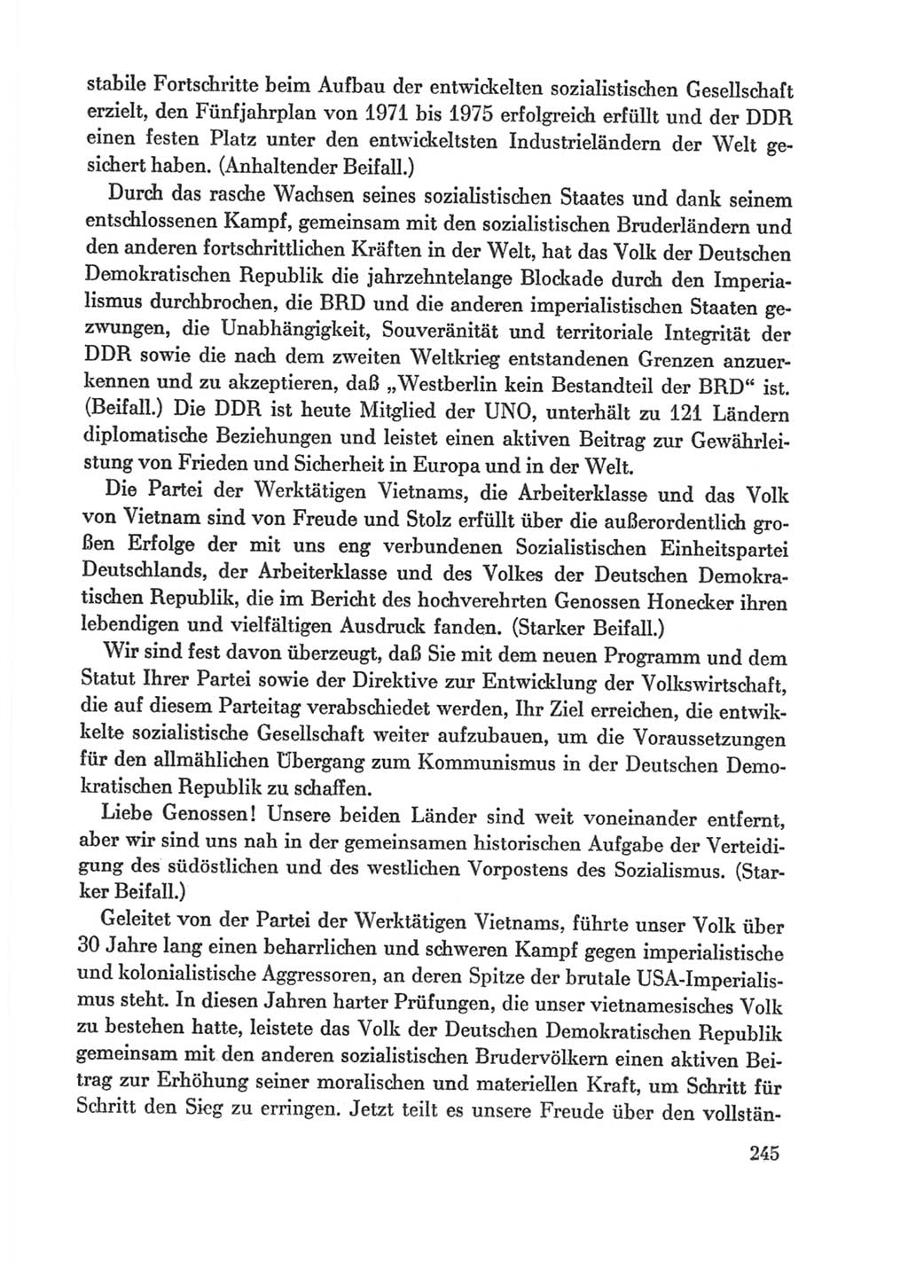 Protokoll der Verhandlungen des Ⅸ. Parteitages der Sozialistischen Einheitspartei Deutschlands (SED) [Deutsche Demokratische Republik (DDR)] 1976, Band 1, Seite 245 (Prot. Verh. Ⅸ. PT SED DDR 1976, Bd. 1, S. 245)