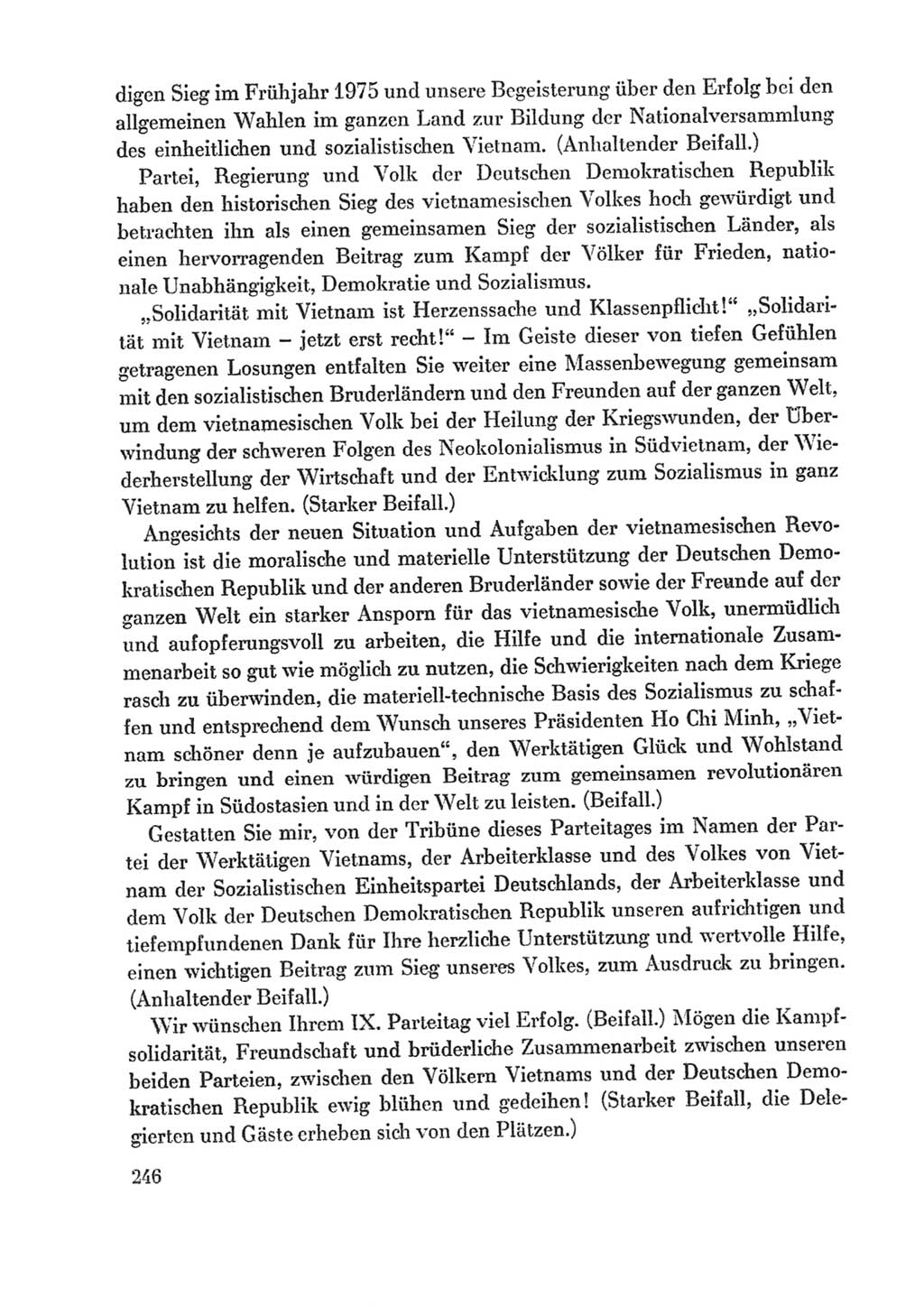 Protokoll der Verhandlungen des Ⅸ. Parteitages der Sozialistischen Einheitspartei Deutschlands (SED) [Deutsche Demokratische Republik (DDR)] 1976, Band 1, Seite 246 (Prot. Verh. Ⅸ. PT SED DDR 1976, Bd. 1, S. 246)