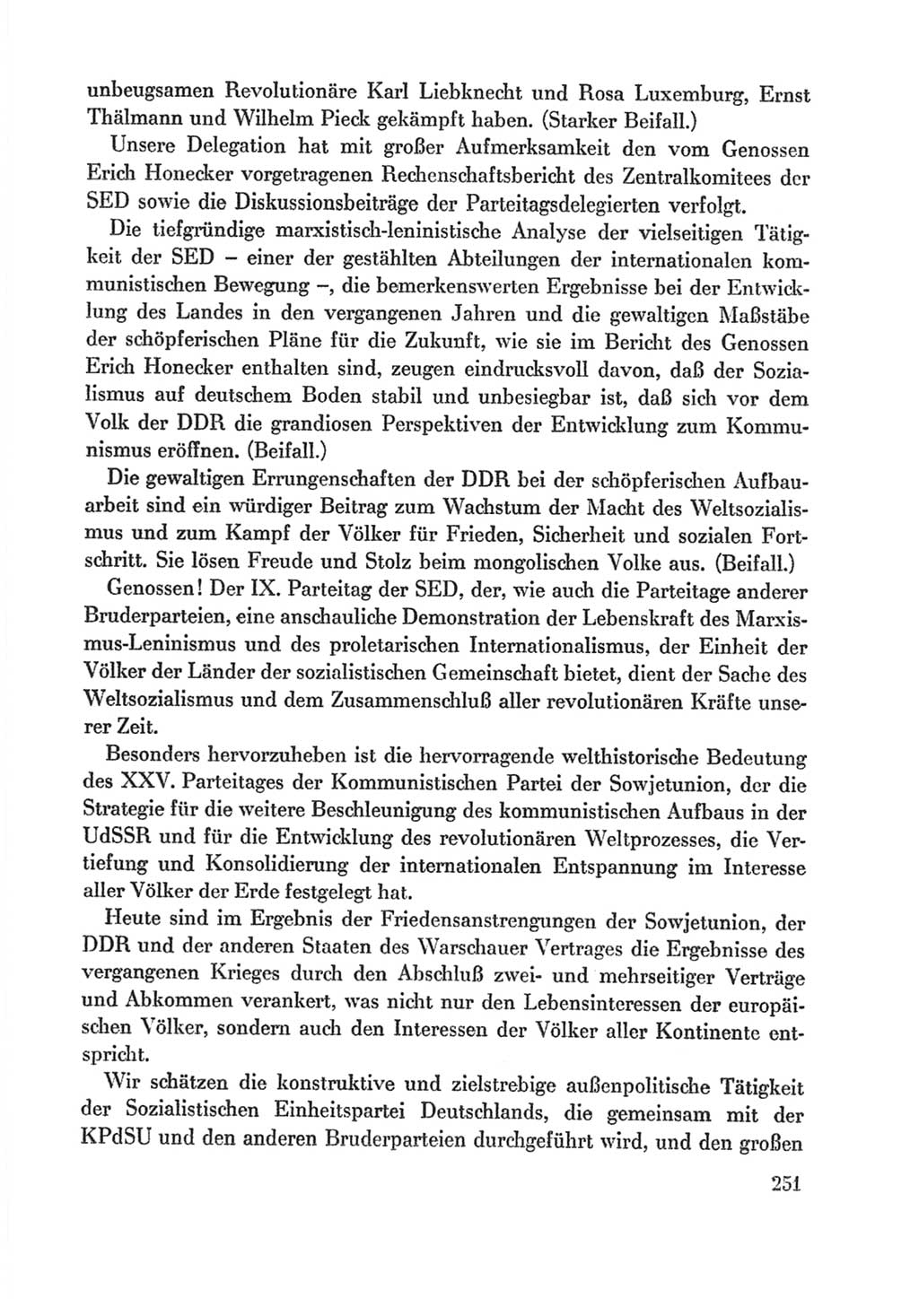 Protokoll der Verhandlungen des Ⅸ. Parteitages der Sozialistischen Einheitspartei Deutschlands (SED) [Deutsche Demokratische Republik (DDR)] 1976, Band 1, Seite 251 (Prot. Verh. Ⅸ. PT SED DDR 1976, Bd. 1, S. 251)