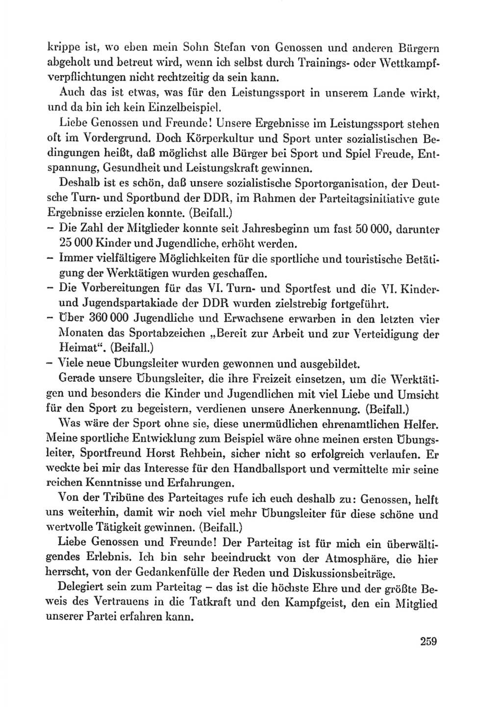 Protokoll der Verhandlungen des Ⅸ. Parteitages der Sozialistischen Einheitspartei Deutschlands (SED) [Deutsche Demokratische Republik (DDR)] 1976, Band 1, Seite 259 (Prot. Verh. Ⅸ. PT SED DDR 1976, Bd. 1, S. 259)