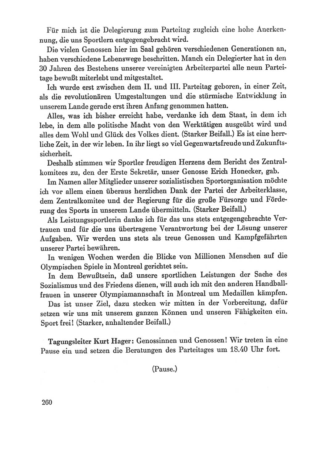 Protokoll der Verhandlungen des Ⅸ. Parteitages der Sozialistischen Einheitspartei Deutschlands (SED) [Deutsche Demokratische Republik (DDR)] 1976, Band 1, Seite 260 (Prot. Verh. Ⅸ. PT SED DDR 1976, Bd. 1, S. 260)