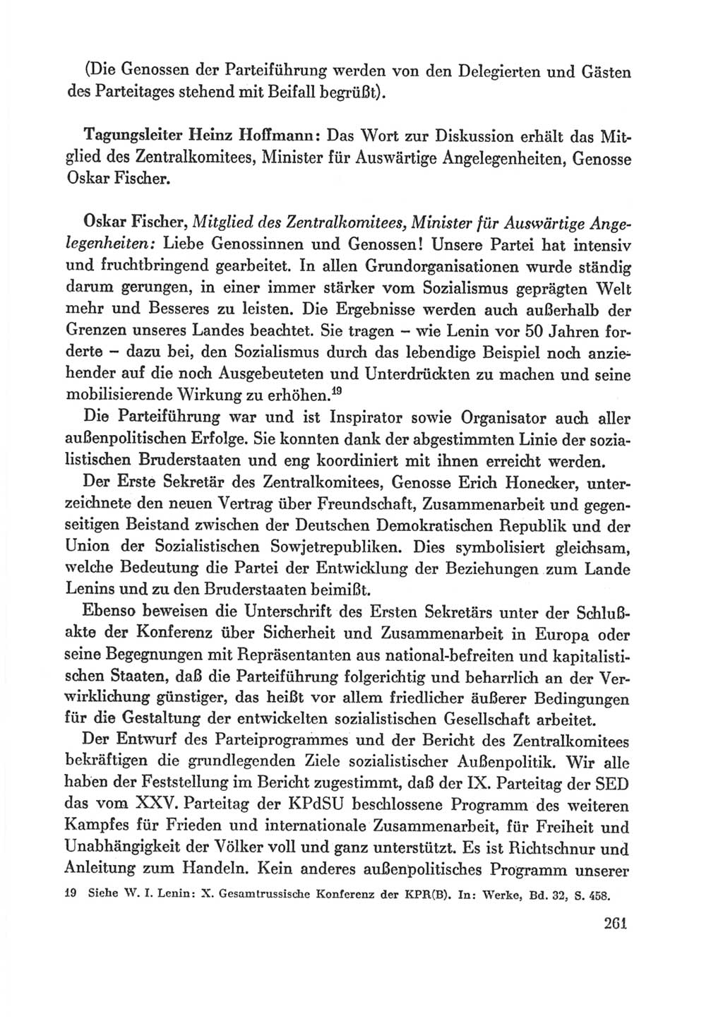 Protokoll der Verhandlungen des Ⅸ. Parteitages der Sozialistischen Einheitspartei Deutschlands (SED) [Deutsche Demokratische Republik (DDR)] 1976, Band 1, Seite 261 (Prot. Verh. Ⅸ. PT SED DDR 1976, Bd. 1, S. 261)