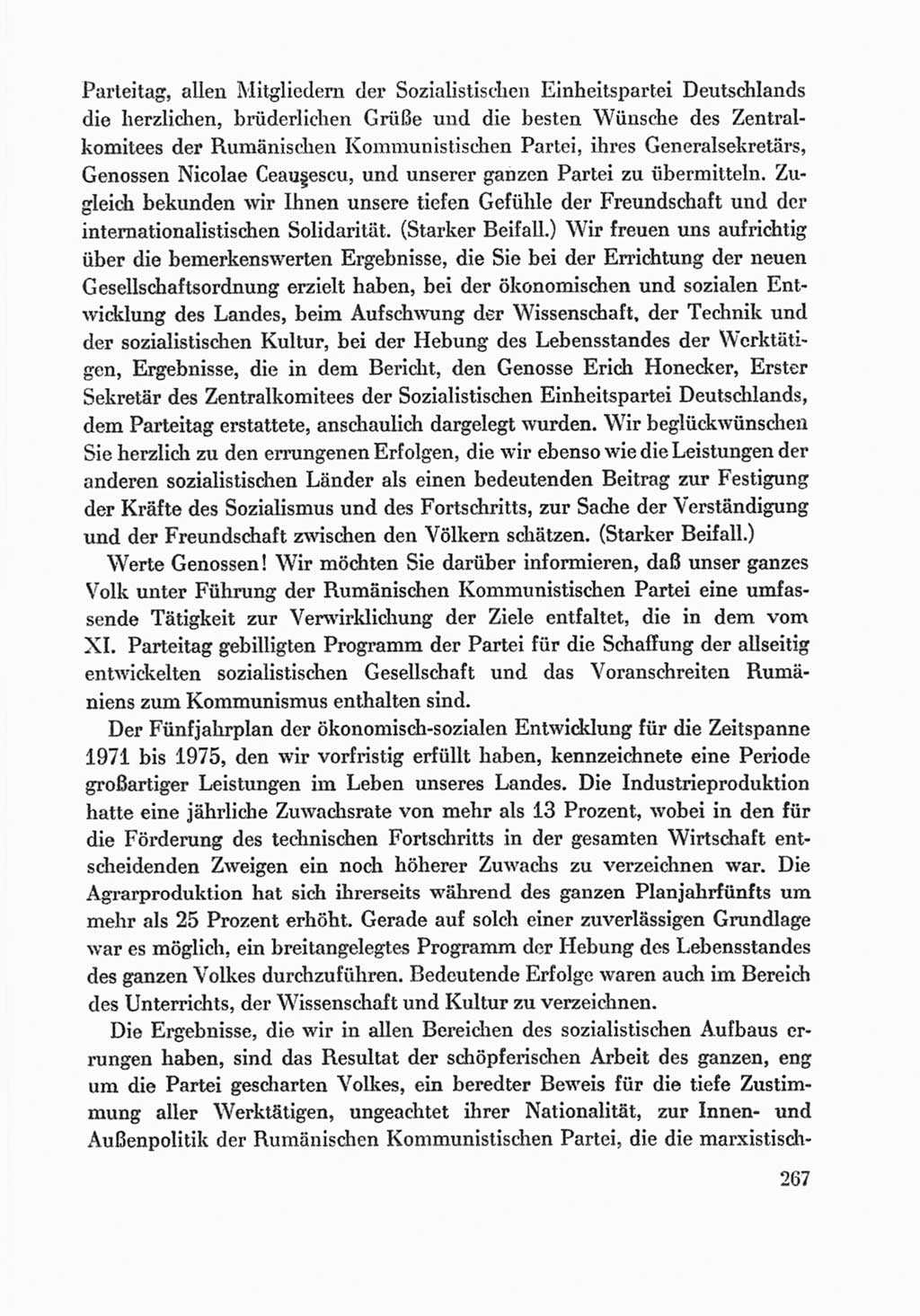 Protokoll der Verhandlungen des Ⅸ. Parteitages der Sozialistischen Einheitspartei Deutschlands (SED) [Deutsche Demokratische Republik (DDR)] 1976, Band 1, Seite 267 (Prot. Verh. Ⅸ. PT SED DDR 1976, Bd. 1, S. 267)