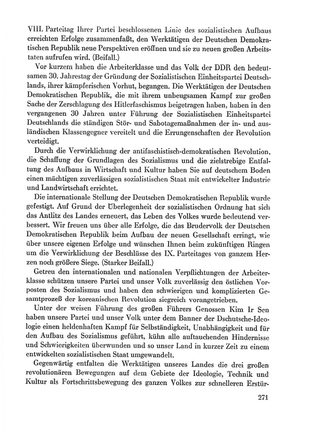 Protokoll der Verhandlungen des Ⅸ. Parteitages der Sozialistischen Einheitspartei Deutschlands (SED) [Deutsche Demokratische Republik (DDR)] 1976, Band 1, Seite 271 (Prot. Verh. Ⅸ. PT SED DDR 1976, Bd. 1, S. 271)