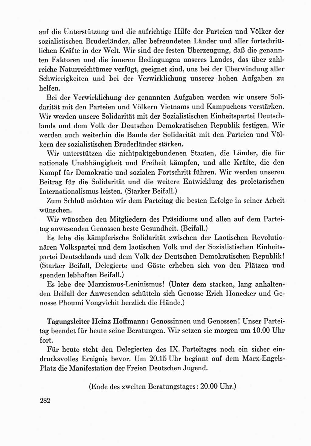 Protokoll der Verhandlungen des Ⅸ. Parteitages der Sozialistischen Einheitspartei Deutschlands (SED) [Deutsche Demokratische Republik (DDR)] 1976, Band 1, Seite 282 (Prot. Verh. Ⅸ. PT SED DDR 1976, Bd. 1, S. 282)