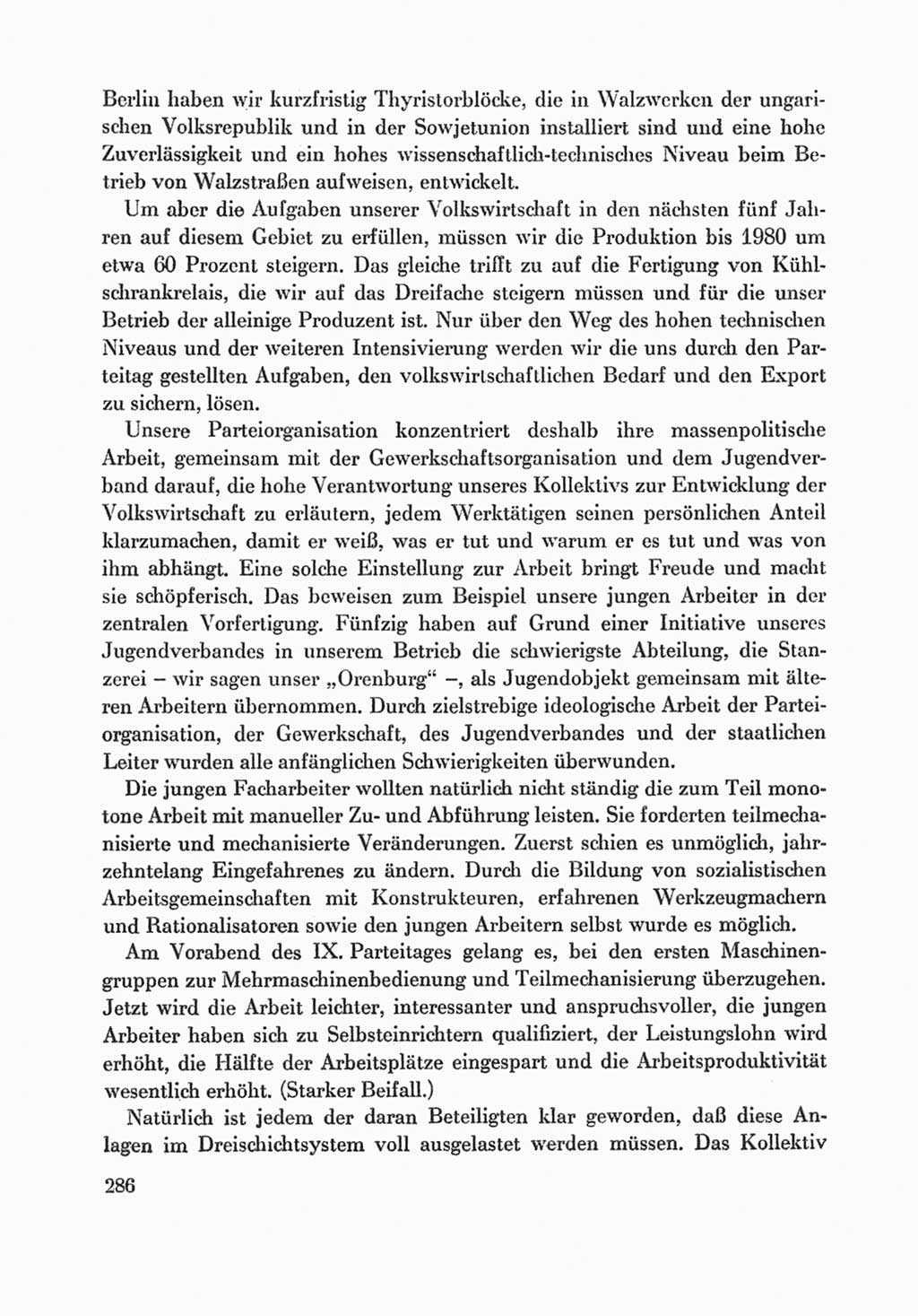 Protokoll der Verhandlungen des Ⅸ. Parteitages der Sozialistischen Einheitspartei Deutschlands (SED) [Deutsche Demokratische Republik (DDR)] 1976, Band 1, Seite 286 (Prot. Verh. Ⅸ. PT SED DDR 1976, Bd. 1, S. 286)