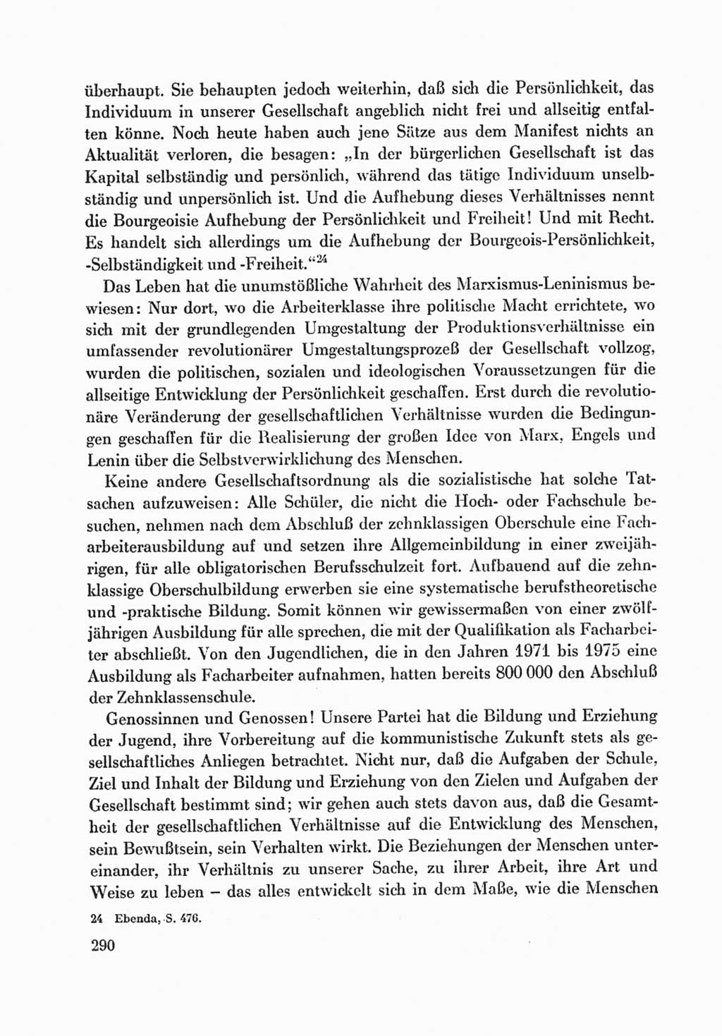 Protokoll der Verhandlungen des Ⅸ. Parteitages der Sozialistischen Einheitspartei Deutschlands (SED) [Deutsche Demokratische Republik (DDR)] 1976, Band 1, Seite 290 (Prot. Verh. Ⅸ. PT SED DDR 1976, Bd. 1, S. 290)