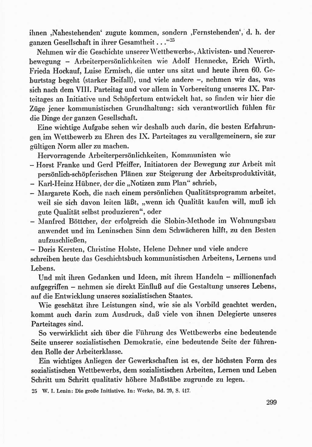 Protokoll der Verhandlungen des Ⅸ. Parteitages der Sozialistischen Einheitspartei Deutschlands (SED) [Deutsche Demokratische Republik (DDR)] 1976, Band 1, Seite 299 (Prot. Verh. Ⅸ. PT SED DDR 1976, Bd. 1, S. 299)