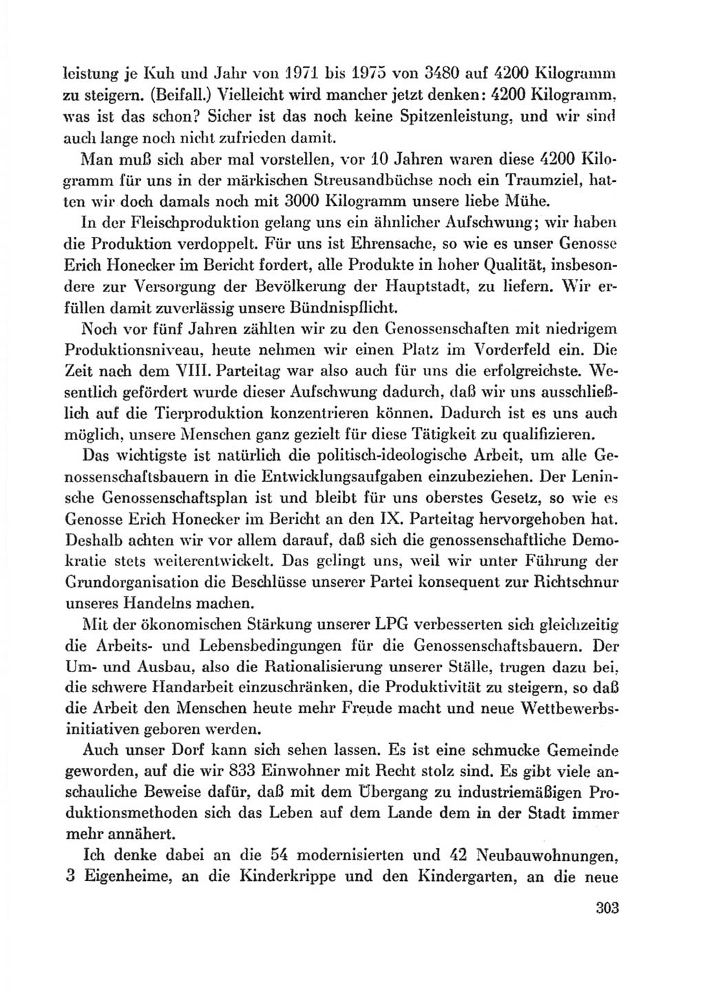 Protokoll der Verhandlungen des Ⅸ. Parteitages der Sozialistischen Einheitspartei Deutschlands (SED) [Deutsche Demokratische Republik (DDR)] 1976, Band 1, Seite 303 (Prot. Verh. Ⅸ. PT SED DDR 1976, Bd. 1, S. 303)