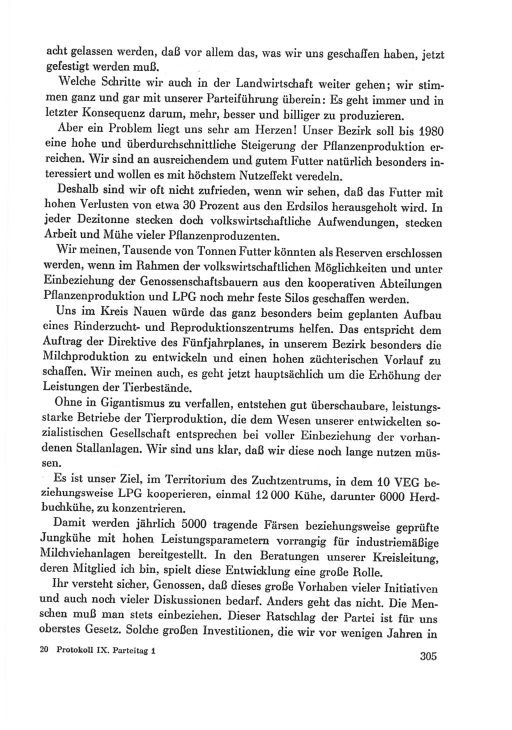 Protokoll der Verhandlungen des Ⅸ. Parteitages der Sozialistischen Einheitspartei Deutschlands (SED) [Deutsche Demokratische Republik (DDR)] 1976, Band 1, Seite 305 (Prot. Verh. Ⅸ. PT SED DDR 1976, Bd. 1, S. 305)