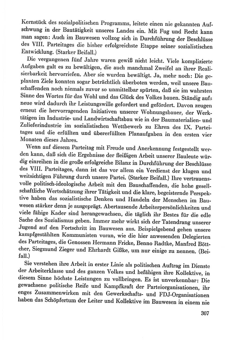 Protokoll der Verhandlungen des Ⅸ. Parteitages der Sozialistischen Einheitspartei Deutschlands (SED) [Deutsche Demokratische Republik (DDR)] 1976, Band 1, Seite 307 (Prot. Verh. Ⅸ. PT SED DDR 1976, Bd. 1, S. 307)