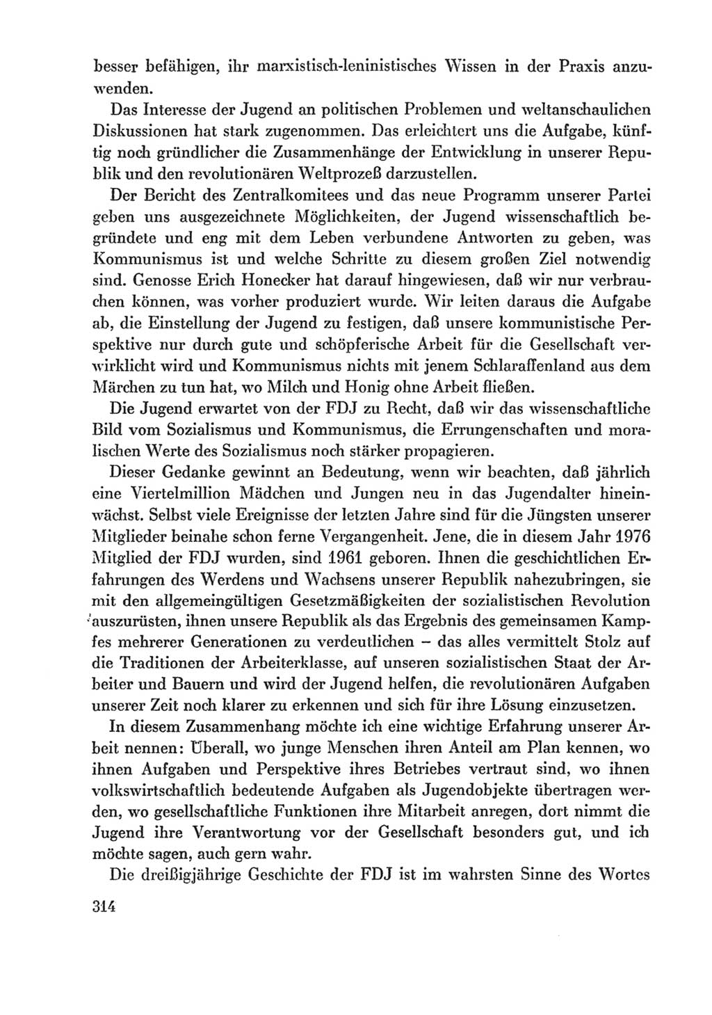 Protokoll der Verhandlungen des Ⅸ. Parteitages der Sozialistischen Einheitspartei Deutschlands (SED) [Deutsche Demokratische Republik (DDR)] 1976, Band 1, Seite 314 (Prot. Verh. Ⅸ. PT SED DDR 1976, Bd. 1, S. 314)