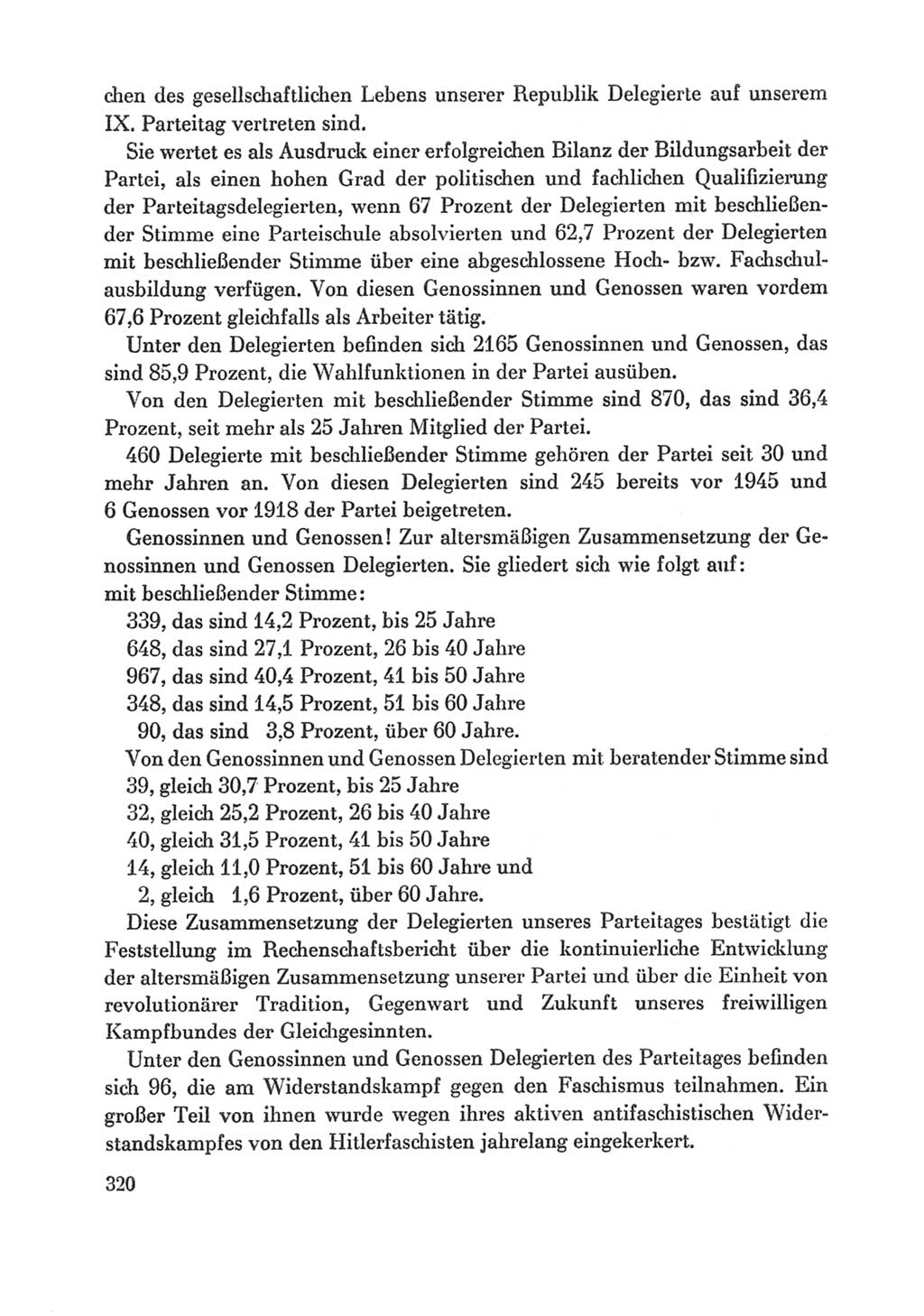 Protokoll der Verhandlungen des Ⅸ. Parteitages der Sozialistischen Einheitspartei Deutschlands (SED) [Deutsche Demokratische Republik (DDR)] 1976, Band 1, Seite 320 (Prot. Verh. Ⅸ. PT SED DDR 1976, Bd. 1, S. 320)