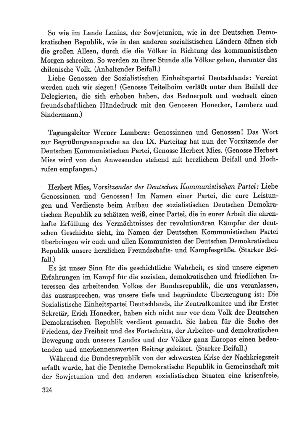 Protokoll der Verhandlungen des Ⅸ. Parteitages der Sozialistischen Einheitspartei Deutschlands (SED) [Deutsche Demokratische Republik (DDR)] 1976, Band 1, Seite 324 (Prot. Verh. Ⅸ. PT SED DDR 1976, Bd. 1, S. 324)