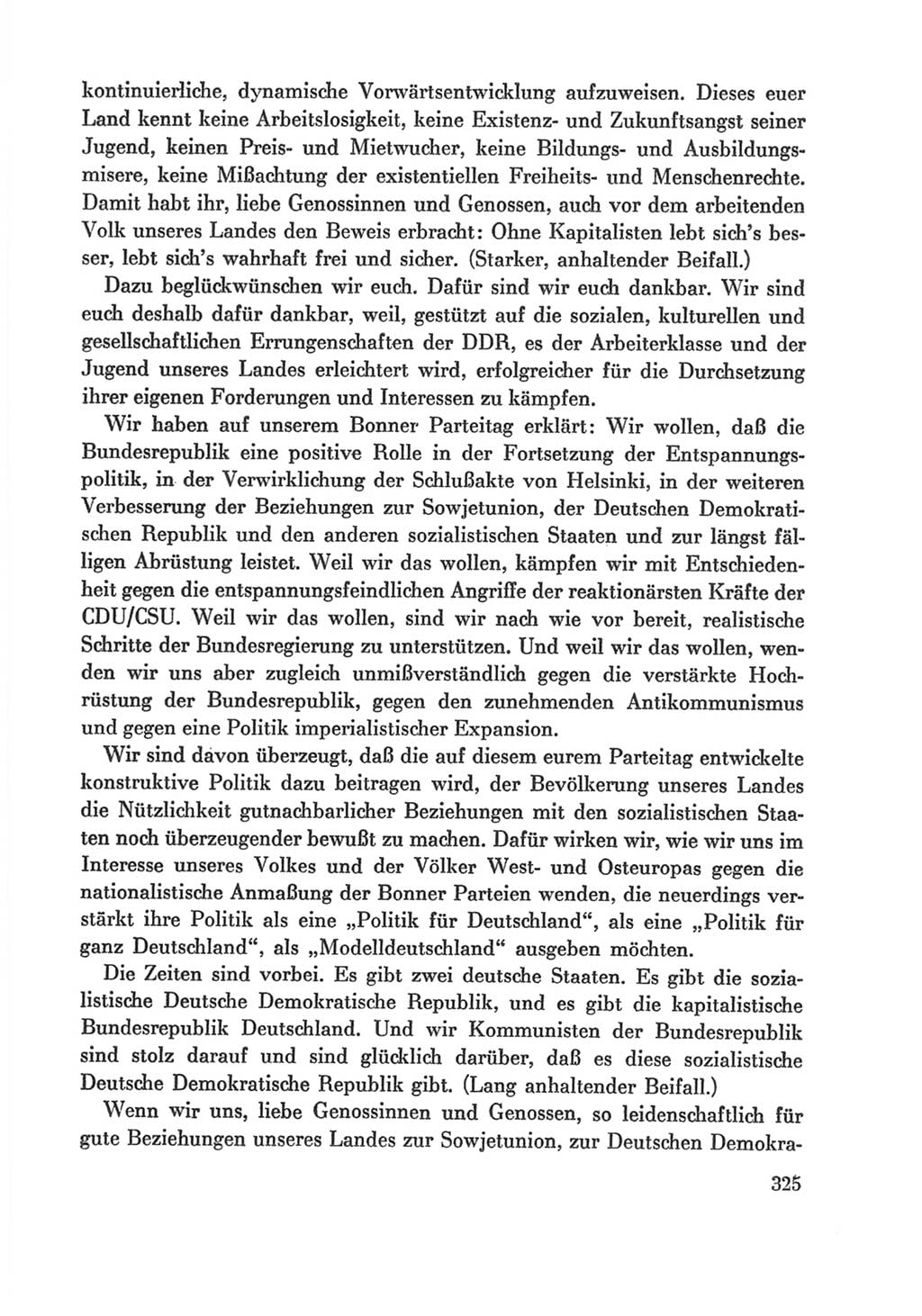 Protokoll der Verhandlungen des Ⅸ. Parteitages der Sozialistischen Einheitspartei Deutschlands (SED) [Deutsche Demokratische Republik (DDR)] 1976, Band 1, Seite 325 (Prot. Verh. Ⅸ. PT SED DDR 1976, Bd. 1, S. 325)