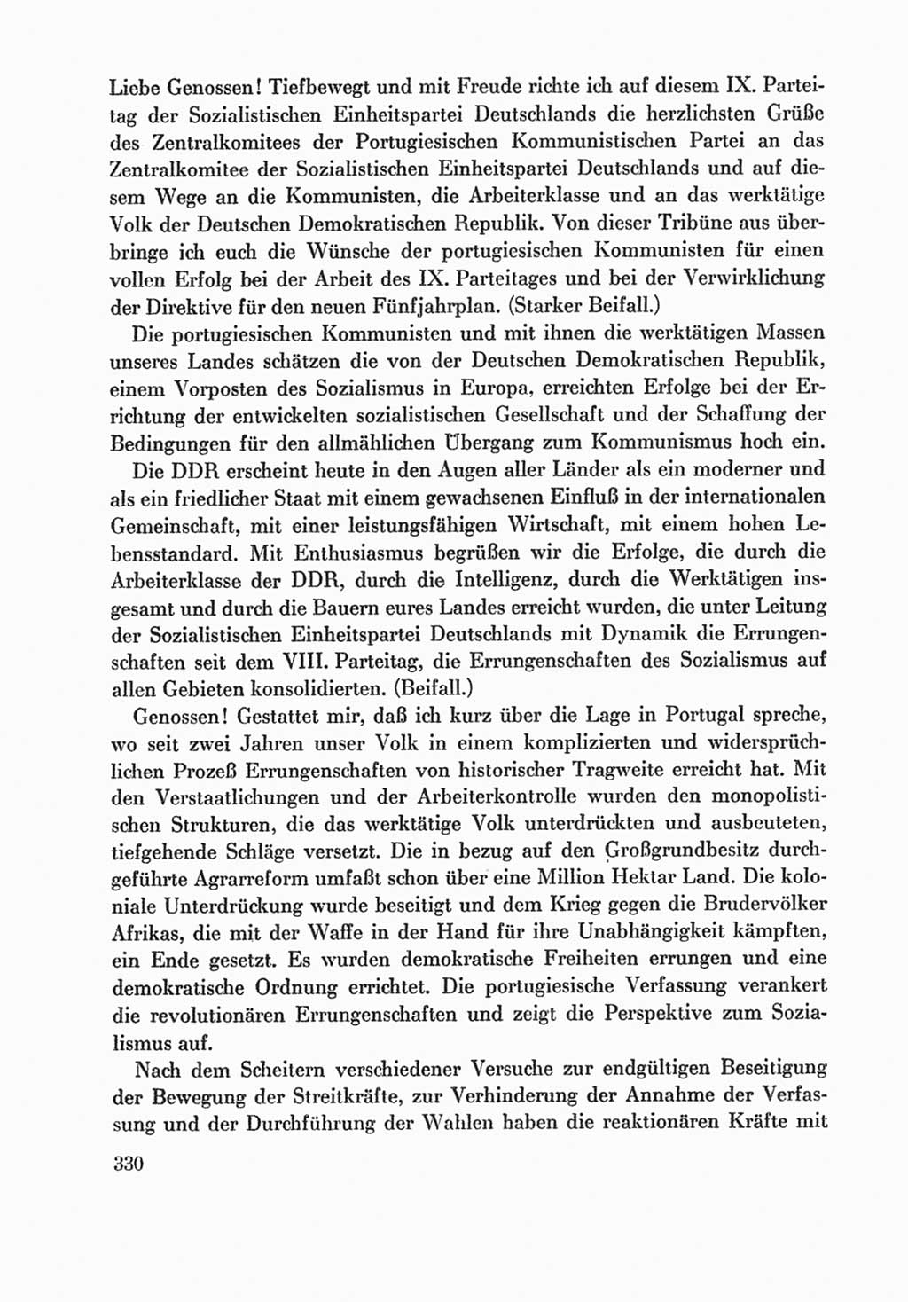 Protokoll der Verhandlungen des Ⅸ. Parteitages der Sozialistischen Einheitspartei Deutschlands (SED) [Deutsche Demokratische Republik (DDR)] 1976, Band 1, Seite 330 (Prot. Verh. Ⅸ. PT SED DDR 1976, Bd. 1, S. 330)
