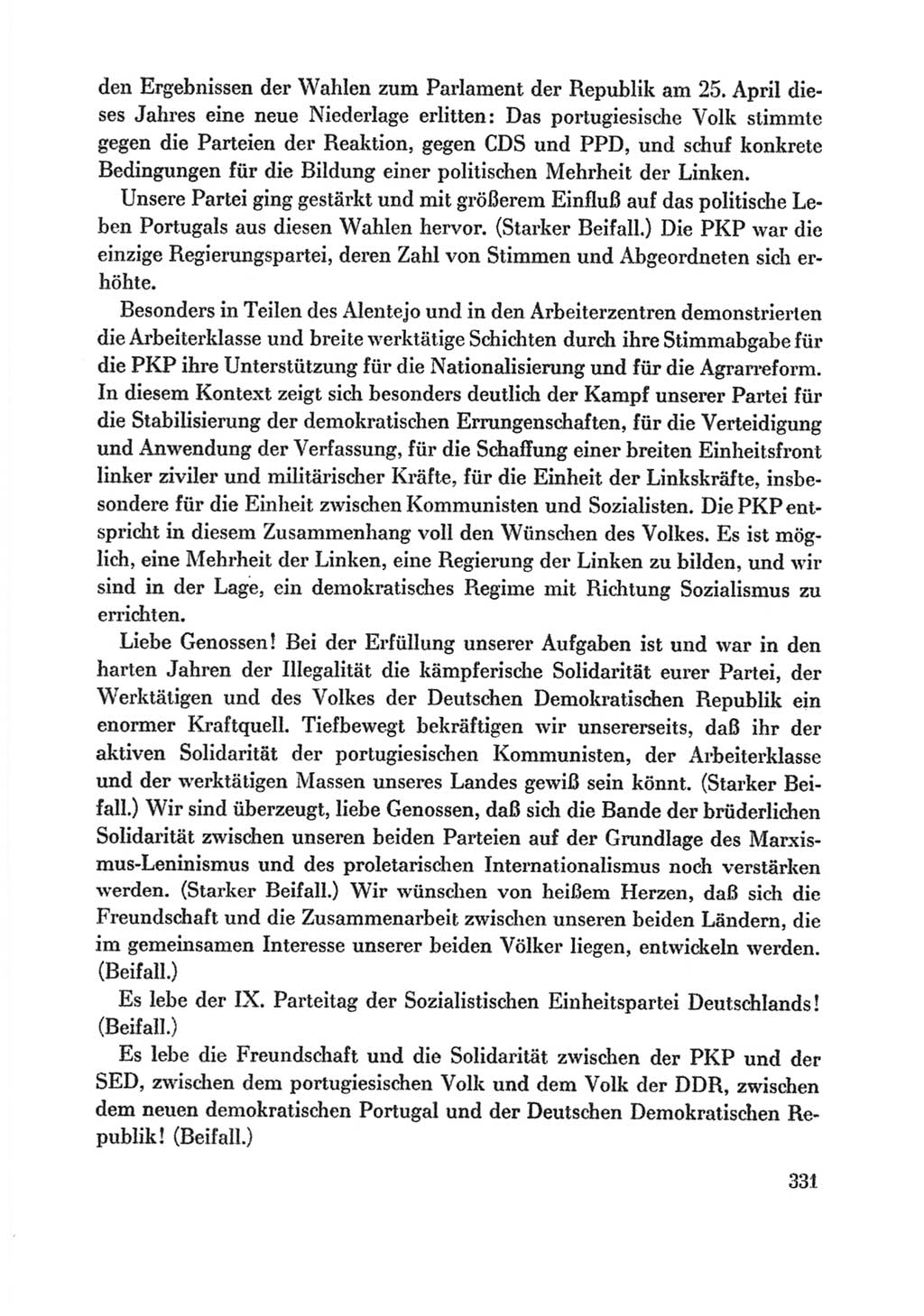 Protokoll der Verhandlungen des Ⅸ. Parteitages der Sozialistischen Einheitspartei Deutschlands (SED) [Deutsche Demokratische Republik (DDR)] 1976, Band 1, Seite 331 (Prot. Verh. Ⅸ. PT SED DDR 1976, Bd. 1, S. 331)