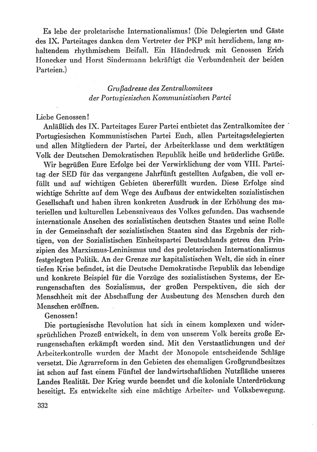 Protokoll der Verhandlungen des Ⅸ. Parteitages der Sozialistischen Einheitspartei Deutschlands (SED) [Deutsche Demokratische Republik (DDR)] 1976, Band 1, Seite 332 (Prot. Verh. Ⅸ. PT SED DDR 1976, Bd. 1, S. 332)