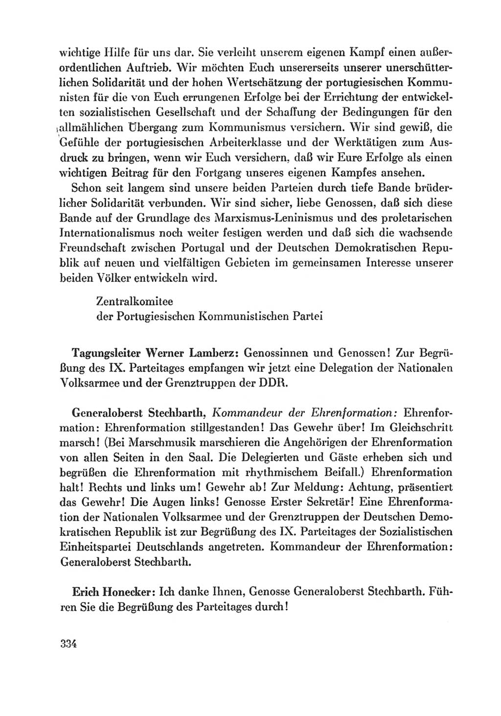 Protokoll der Verhandlungen des Ⅸ. Parteitages der Sozialistischen Einheitspartei Deutschlands (SED) [Deutsche Demokratische Republik (DDR)] 1976, Band 1, Seite 334 (Prot. Verh. Ⅸ. PT SED DDR 1976, Bd. 1, S. 334)