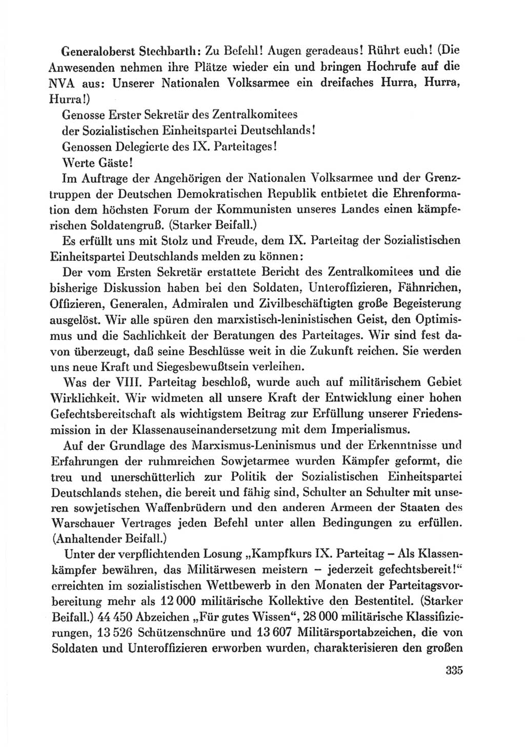 Protokoll der Verhandlungen des Ⅸ. Parteitages der Sozialistischen Einheitspartei Deutschlands (SED) [Deutsche Demokratische Republik (DDR)] 1976, Band 1, Seite 335 (Prot. Verh. Ⅸ. PT SED DDR 1976, Bd. 1, S. 335)