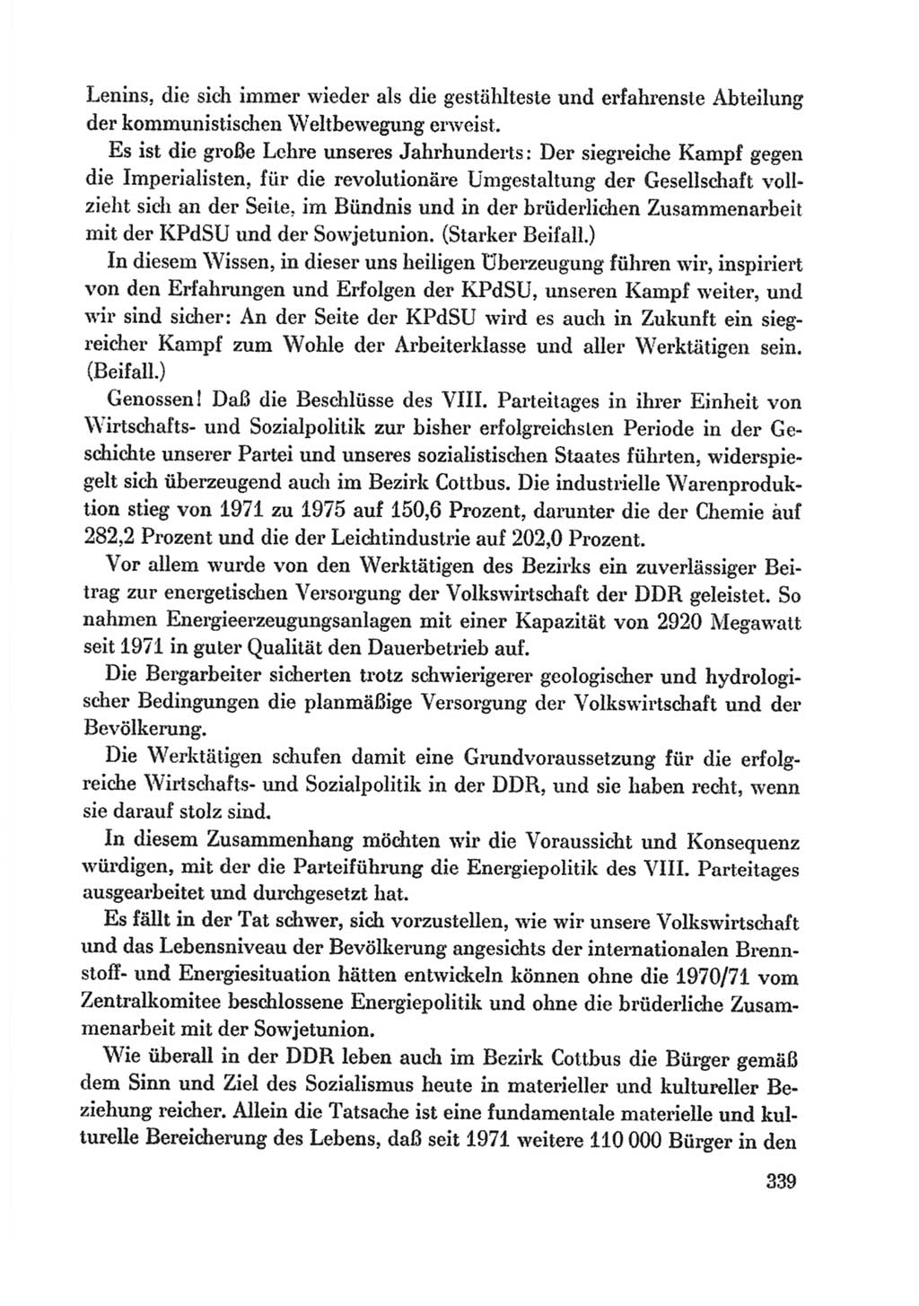 Protokoll der Verhandlungen des Ⅸ. Parteitages der Sozialistischen Einheitspartei Deutschlands (SED) [Deutsche Demokratische Republik (DDR)] 1976, Band 1, Seite 339 (Prot. Verh. Ⅸ. PT SED DDR 1976, Bd. 1, S. 339)