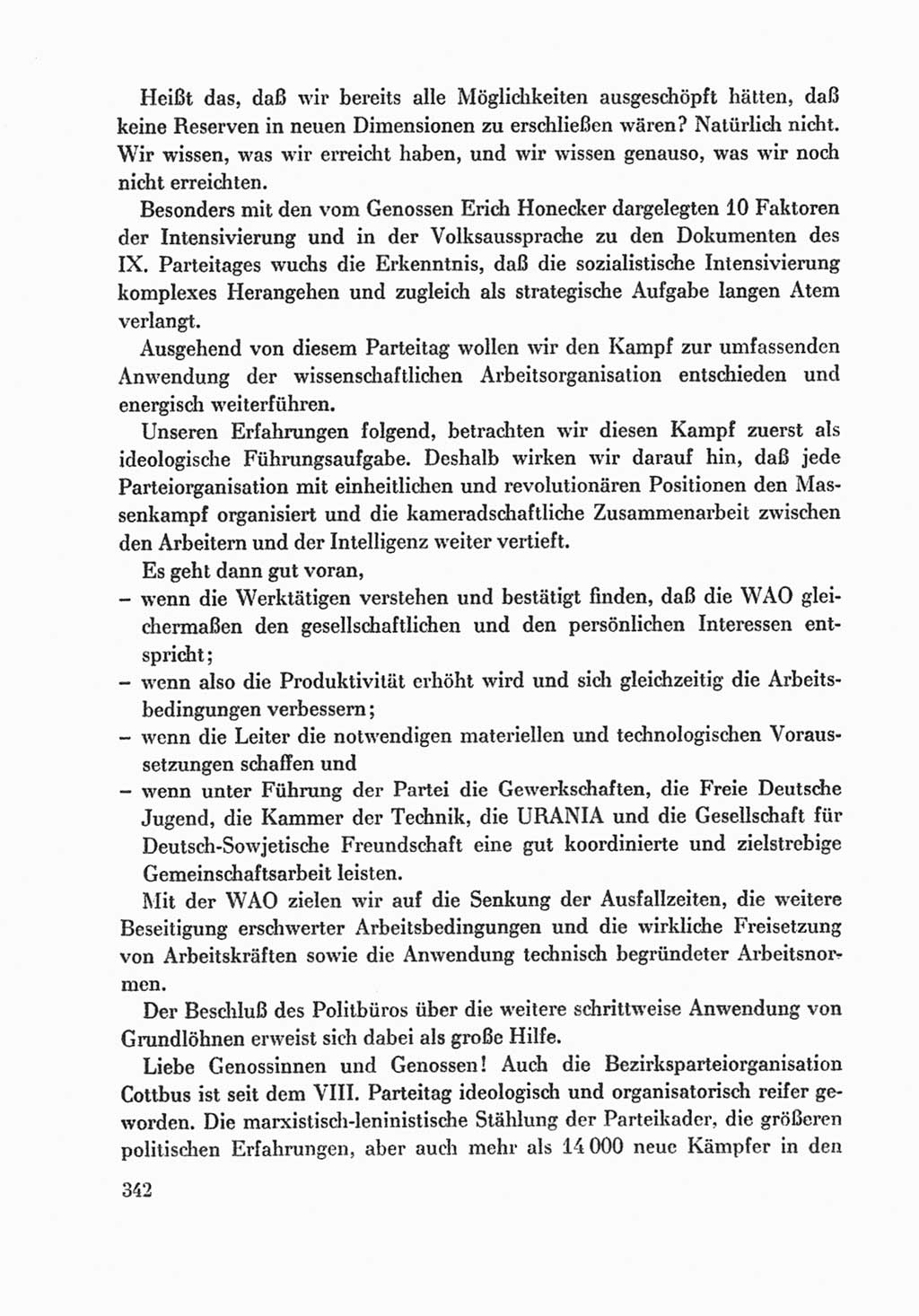 Protokoll der Verhandlungen des Ⅸ. Parteitages der Sozialistischen Einheitspartei Deutschlands (SED) [Deutsche Demokratische Republik (DDR)] 1976, Band 1, Seite 342 (Prot. Verh. Ⅸ. PT SED DDR 1976, Bd. 1, S. 342)